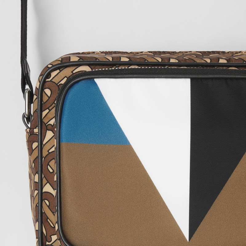 Burberry Geometric and Monogram Print Nylon Crossbody Bag outlook