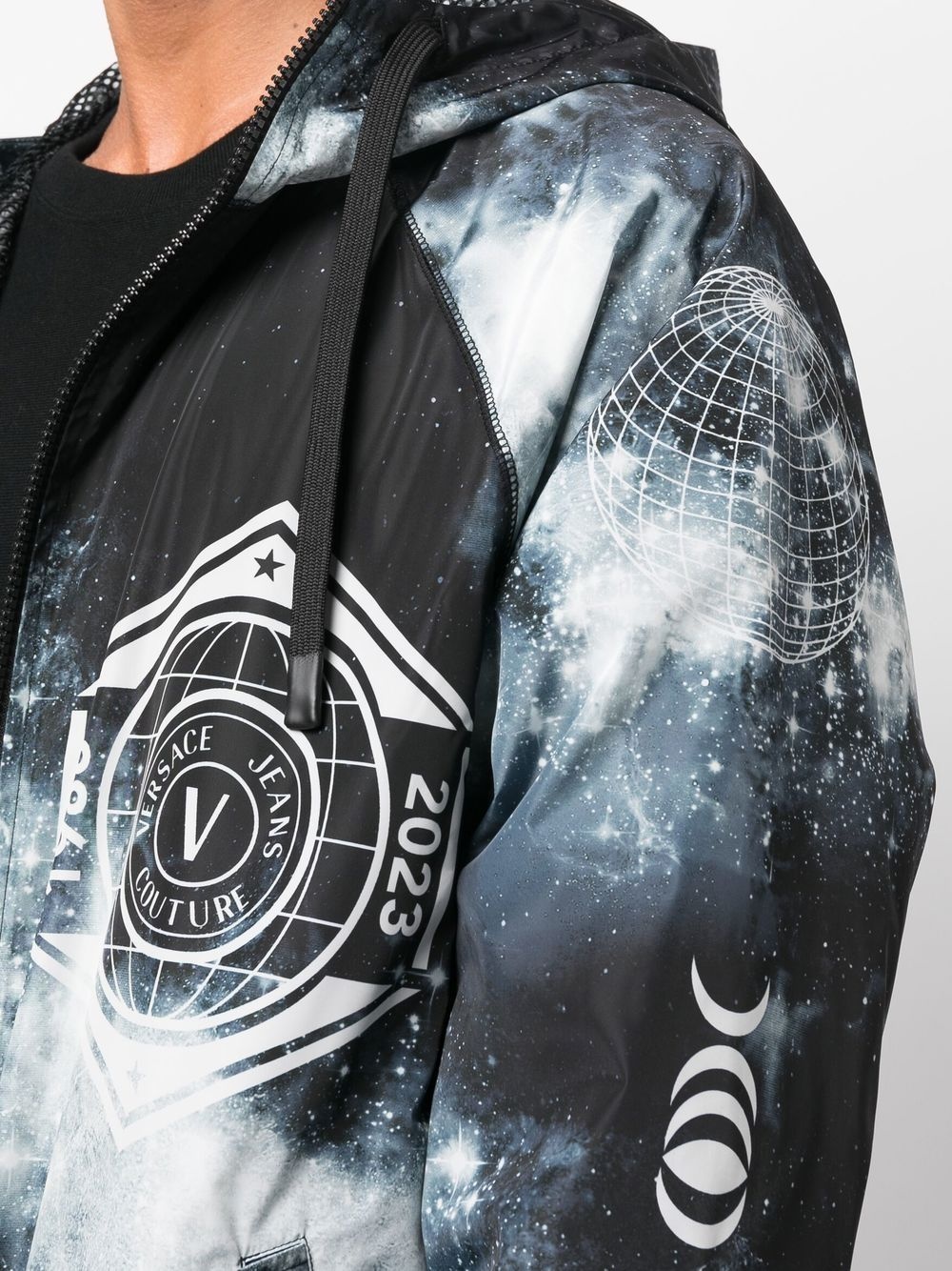 logo-print galaxy-patterned zip-up coat - 5