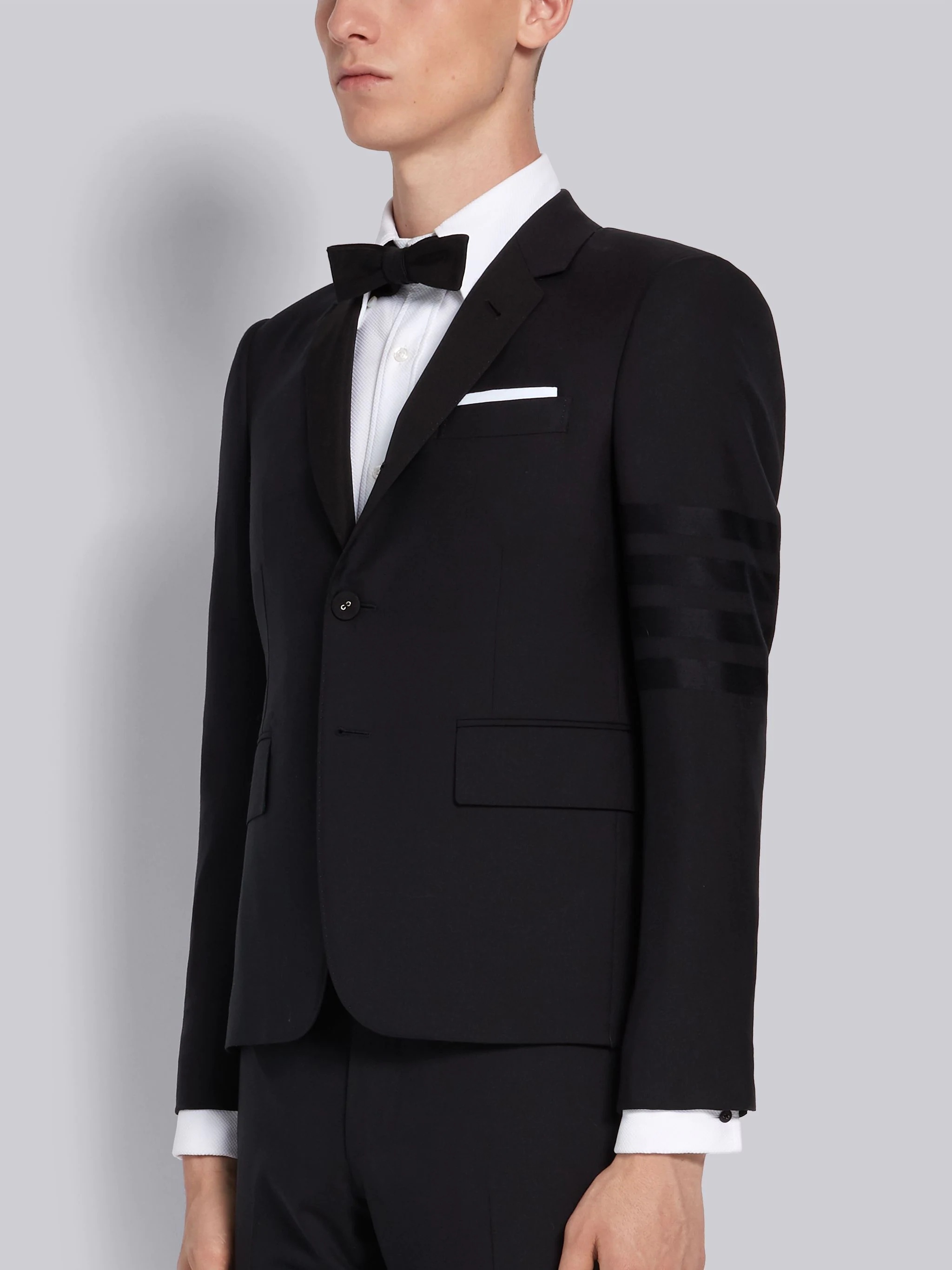 Black Silk Faille High Armhole 4-Bar Sport Coat - 2