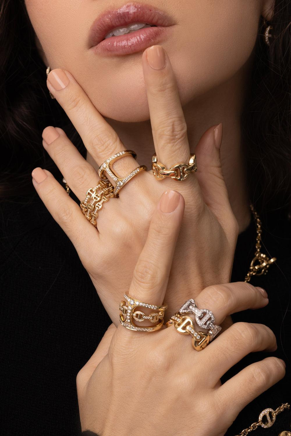 Dame Tri-Link Diamond Bridge Ring - 3