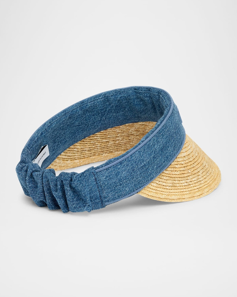 FERRAGAMO Straw Visor With Denim Logo Band outlook