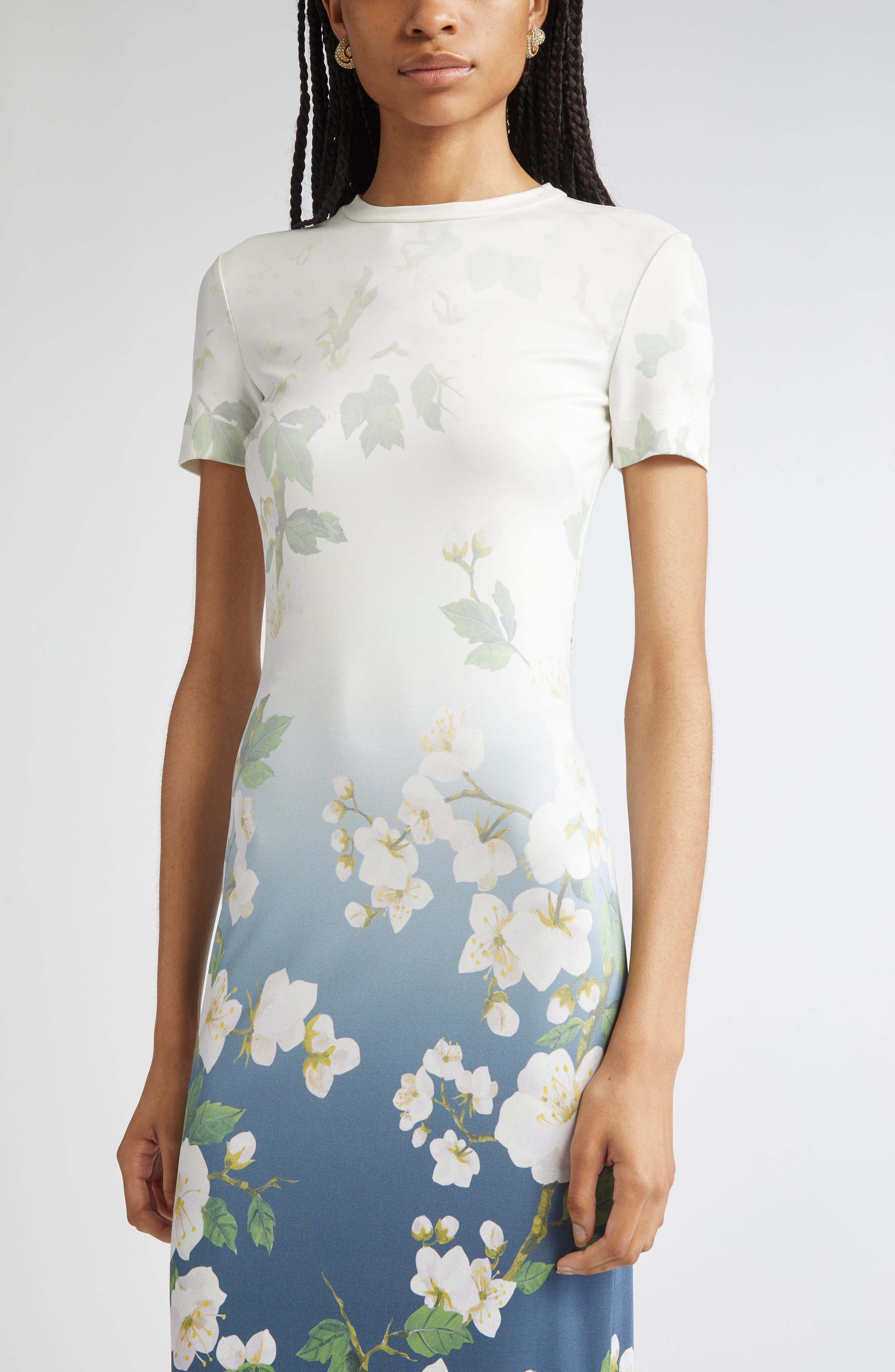 Oscar de la Renta Cherry Blossom Ombré Maxi Dress in White Navy Ombre at Nordstrom - 4
