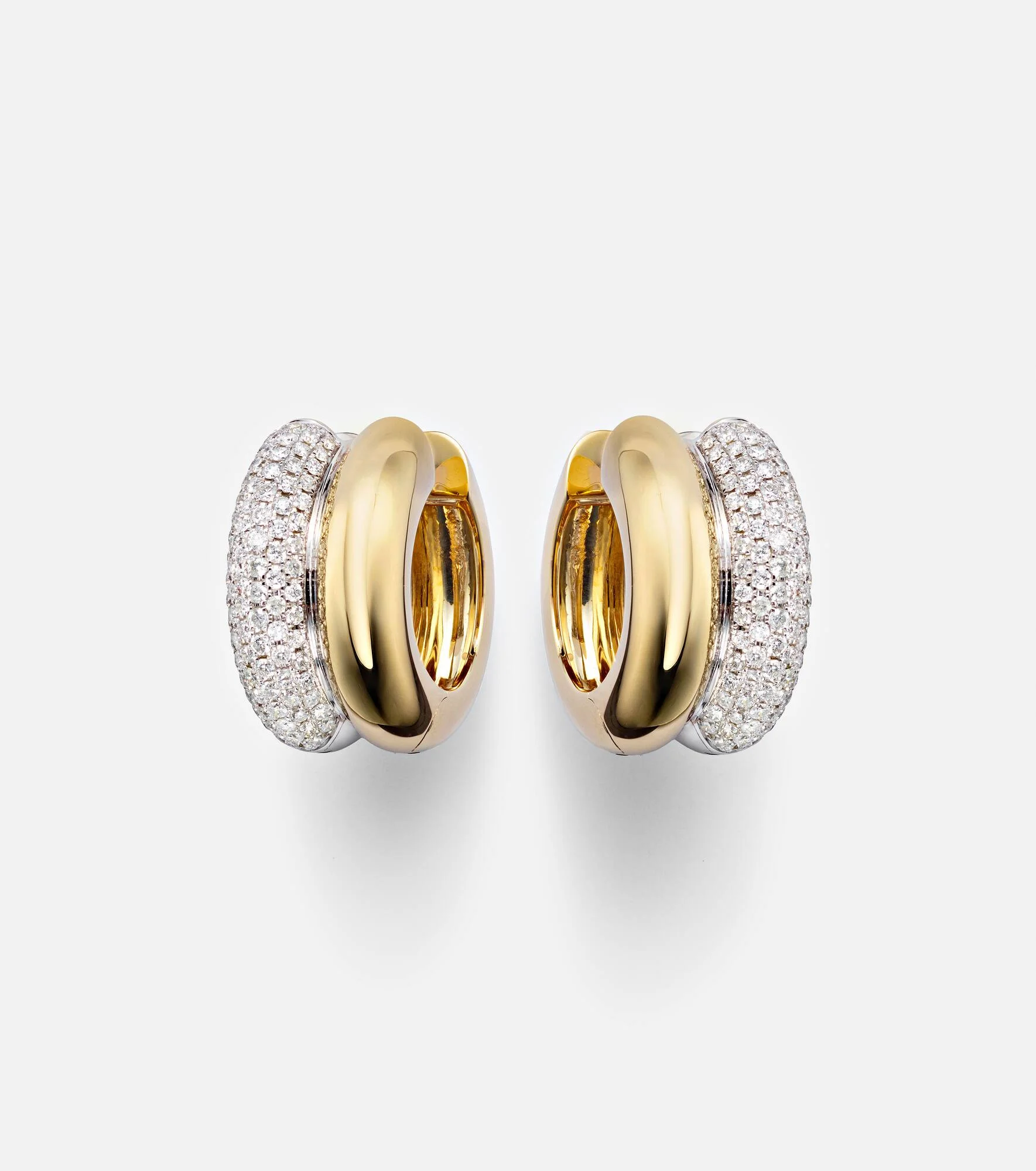 9kt white and yellow gold hoop earrings with diamonds - 1