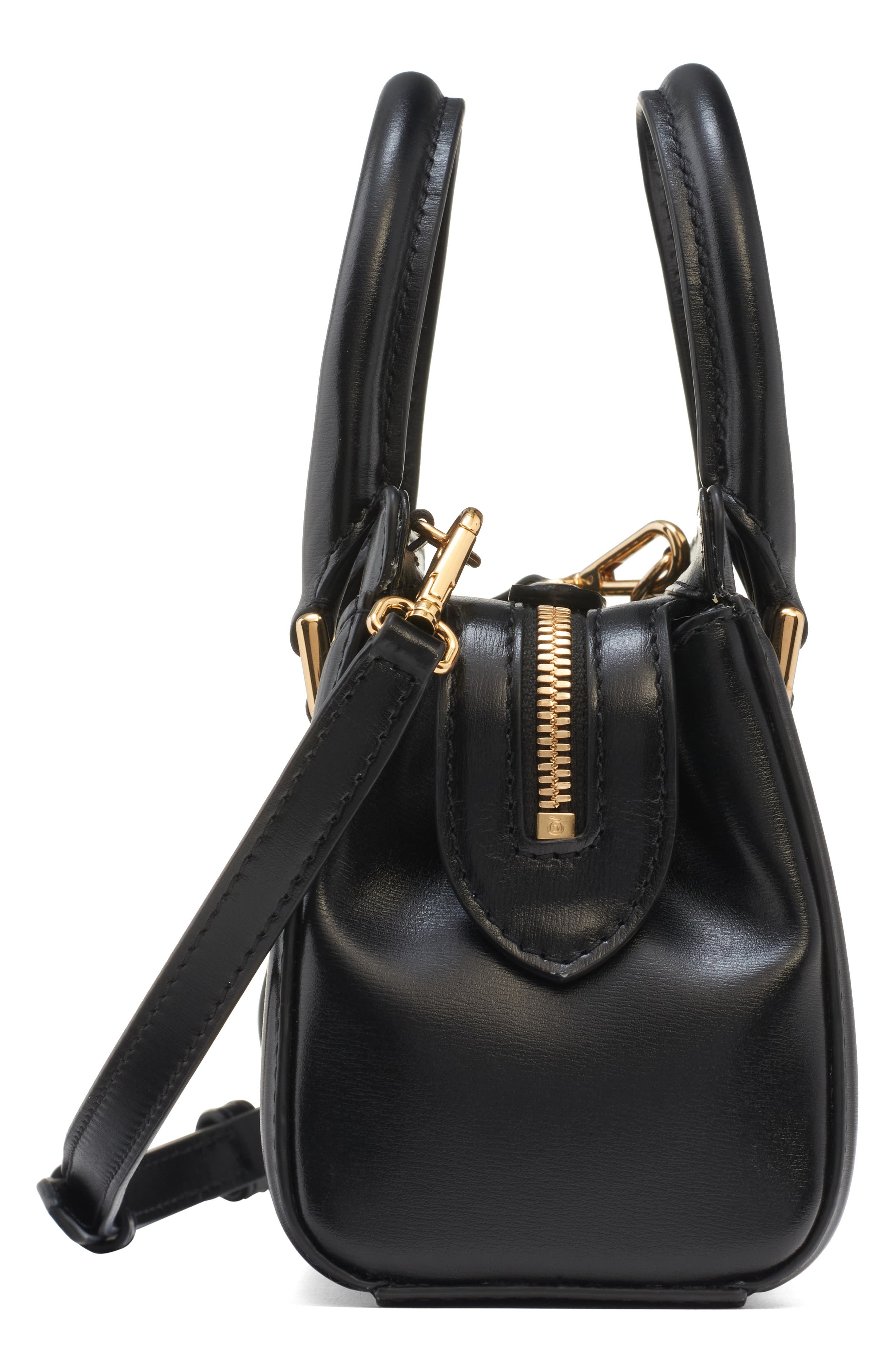 McQueen Mini Birdee Leather Top Handle Bag in Black/Gold at Nordstrom - 6