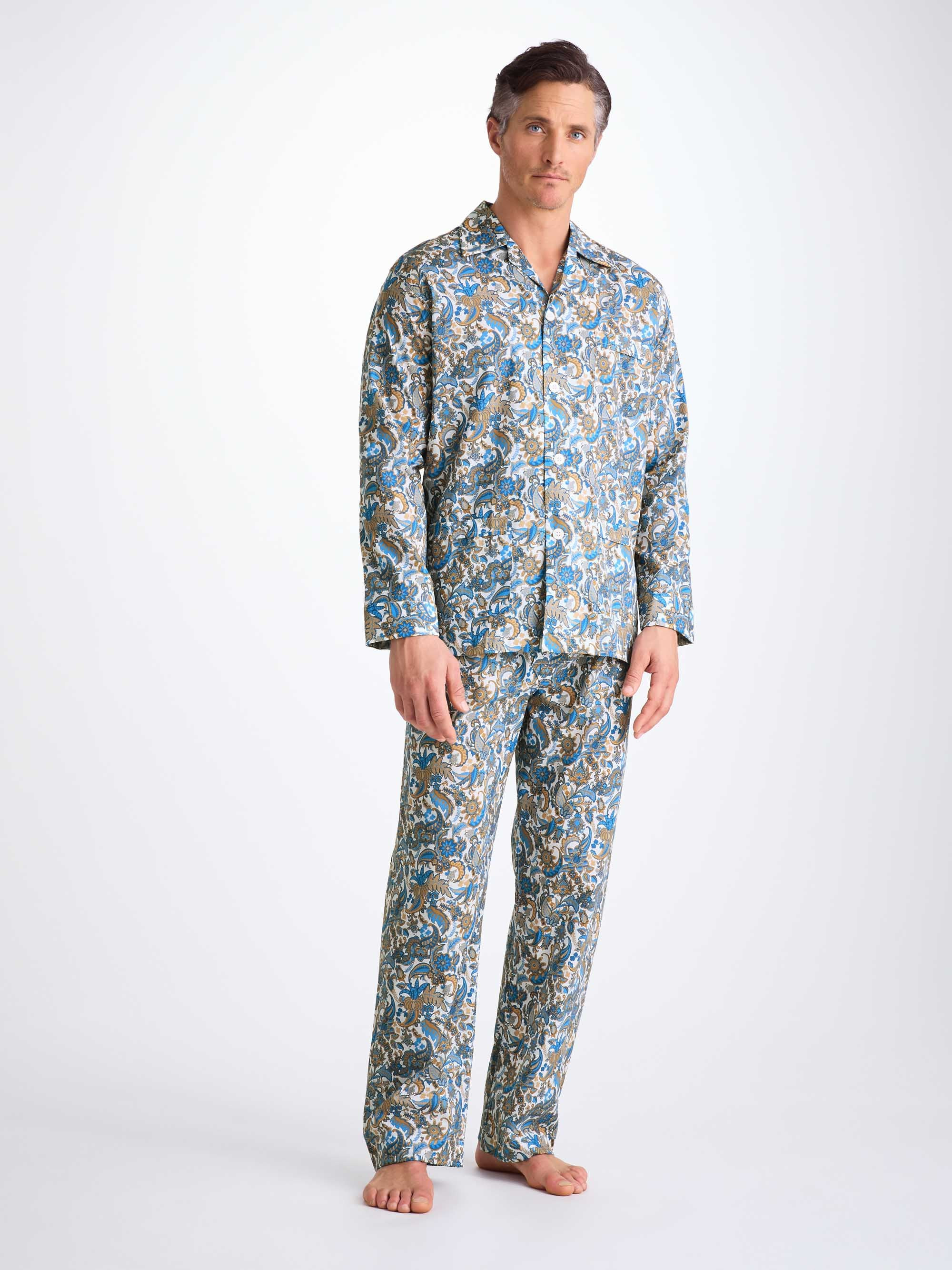 Men's Classic Fit Pajamas Cotton Batiste White Jungle Paisley Print - 3