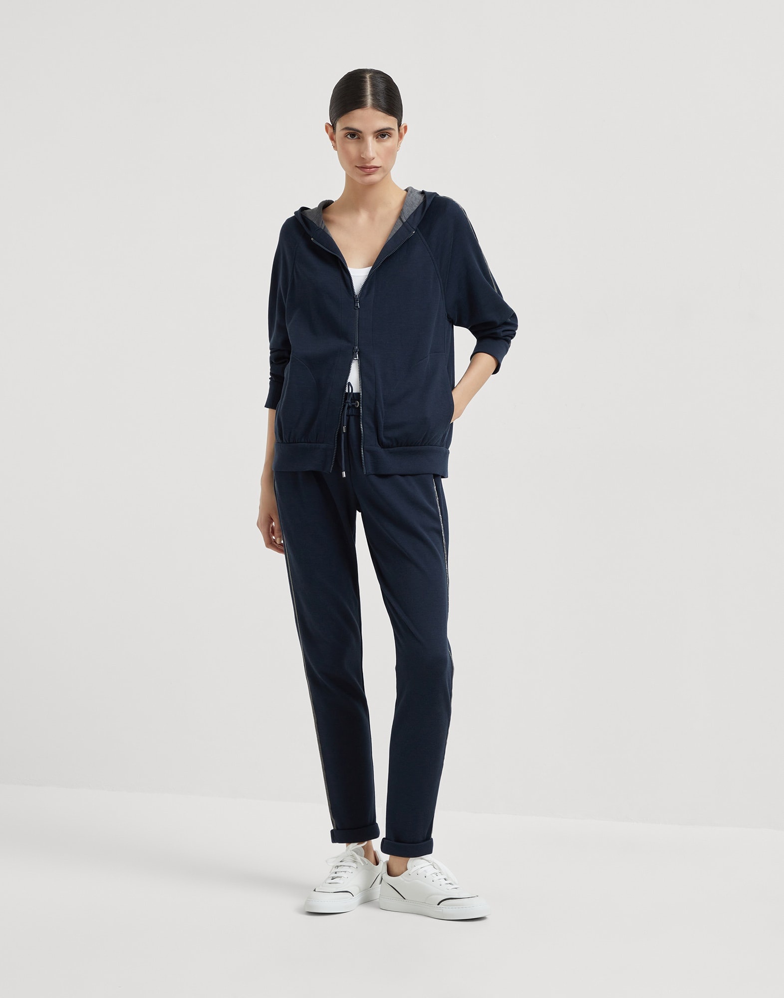 Comfort cotton and silk interlock trousers with precious stripe - 4