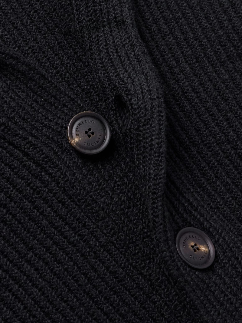 Shawl-Collar Ribbed Cotton Cardigan Black 4