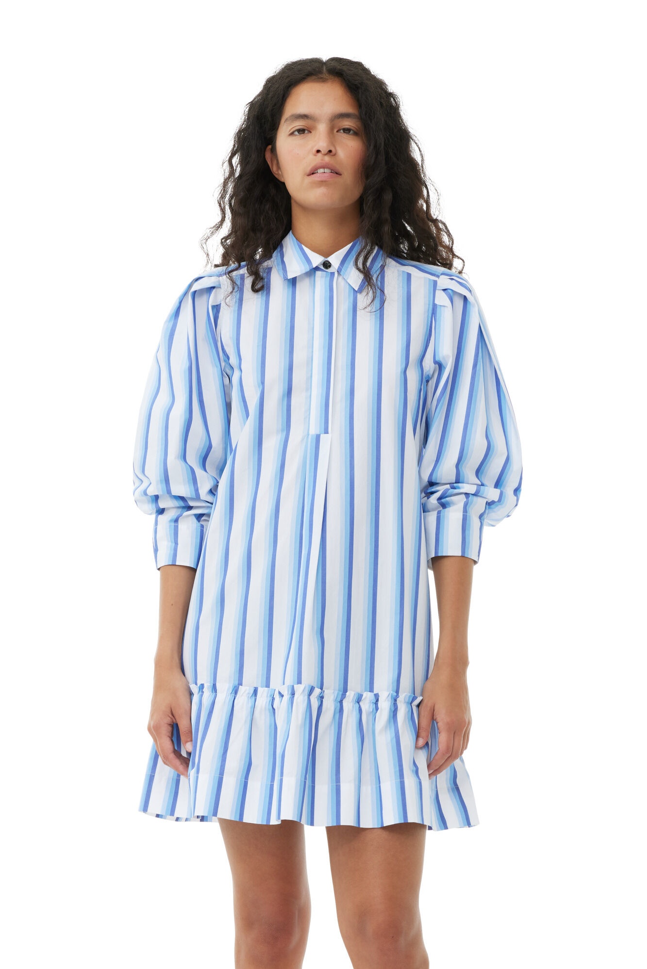 BLUE STRIPED COTTON MINI SHIRT DRESS - 3