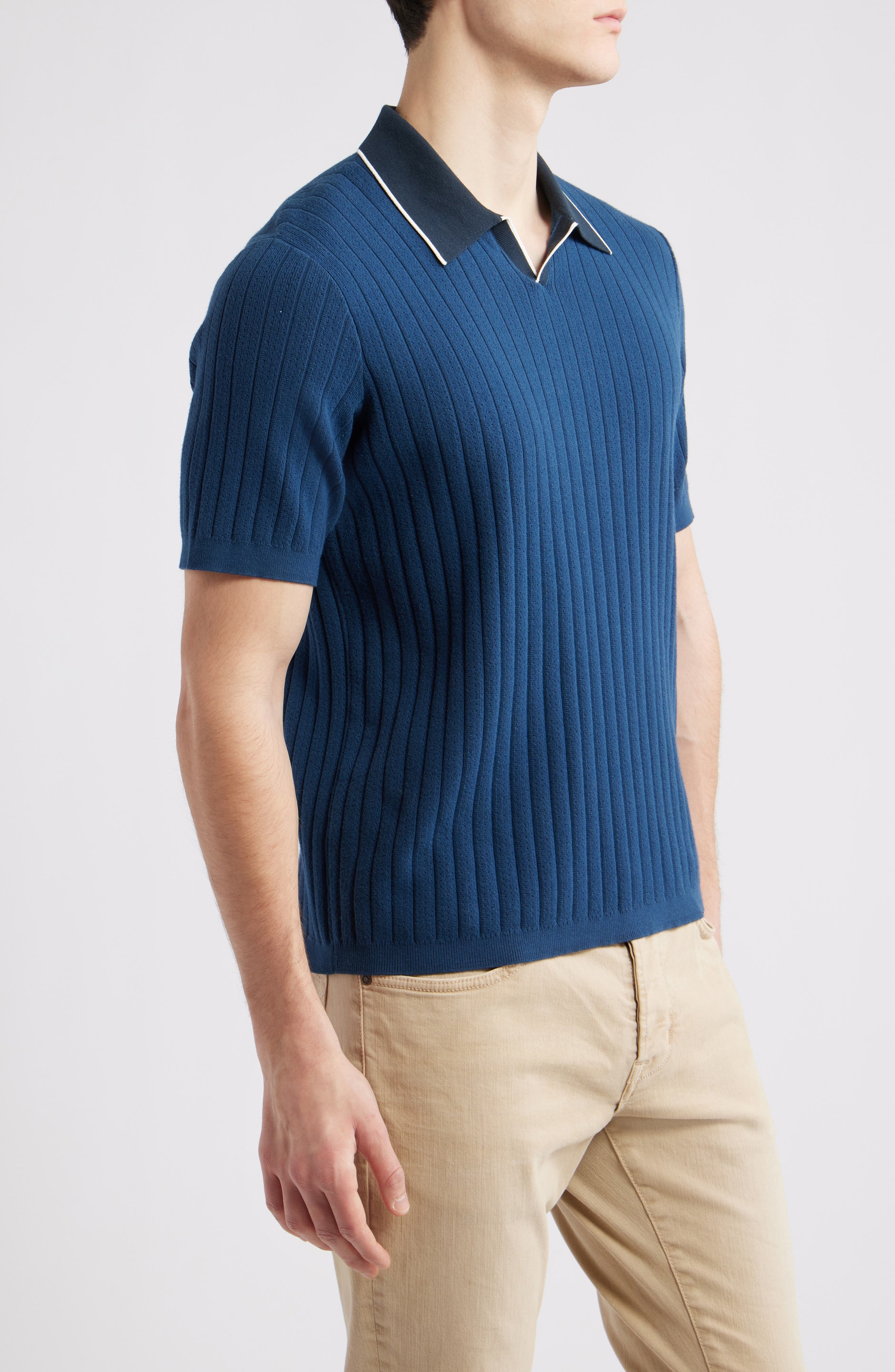 rag & bone Sanford Rib Johnny Collar Polo in Midnight at Nordstrom - 4