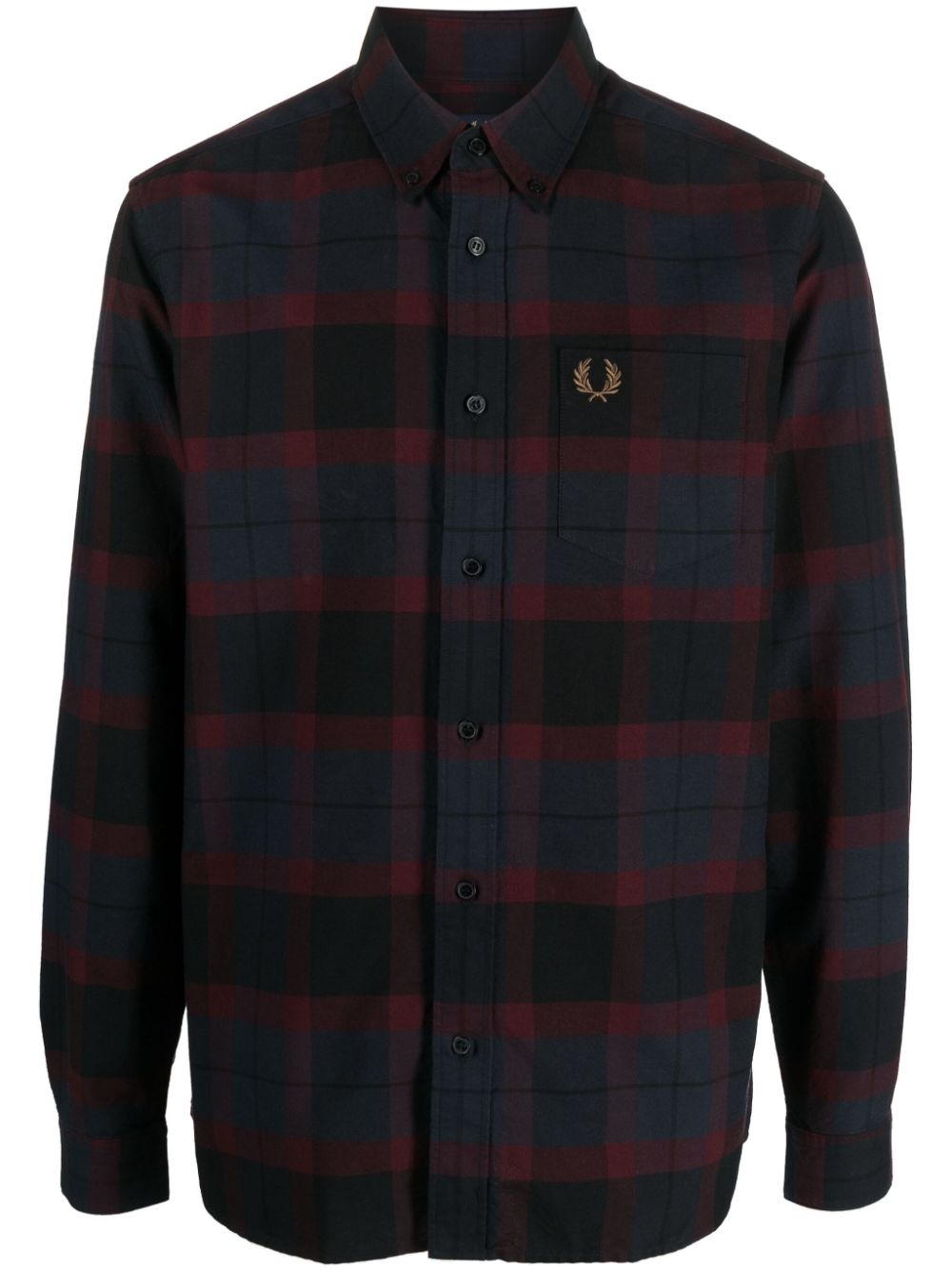 logo-embroidered tartan check shirt - 1