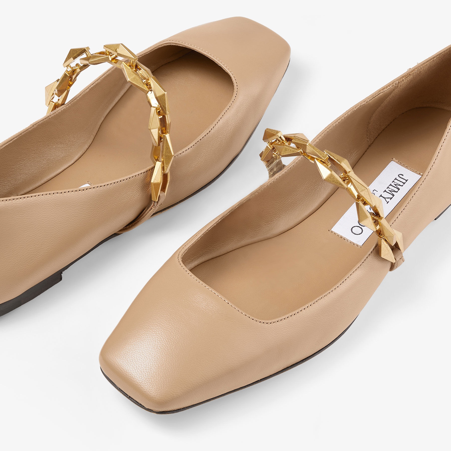Diamond Tilda Flat
Biscuit Nappa Leather Flats with Diamond Chain - 4