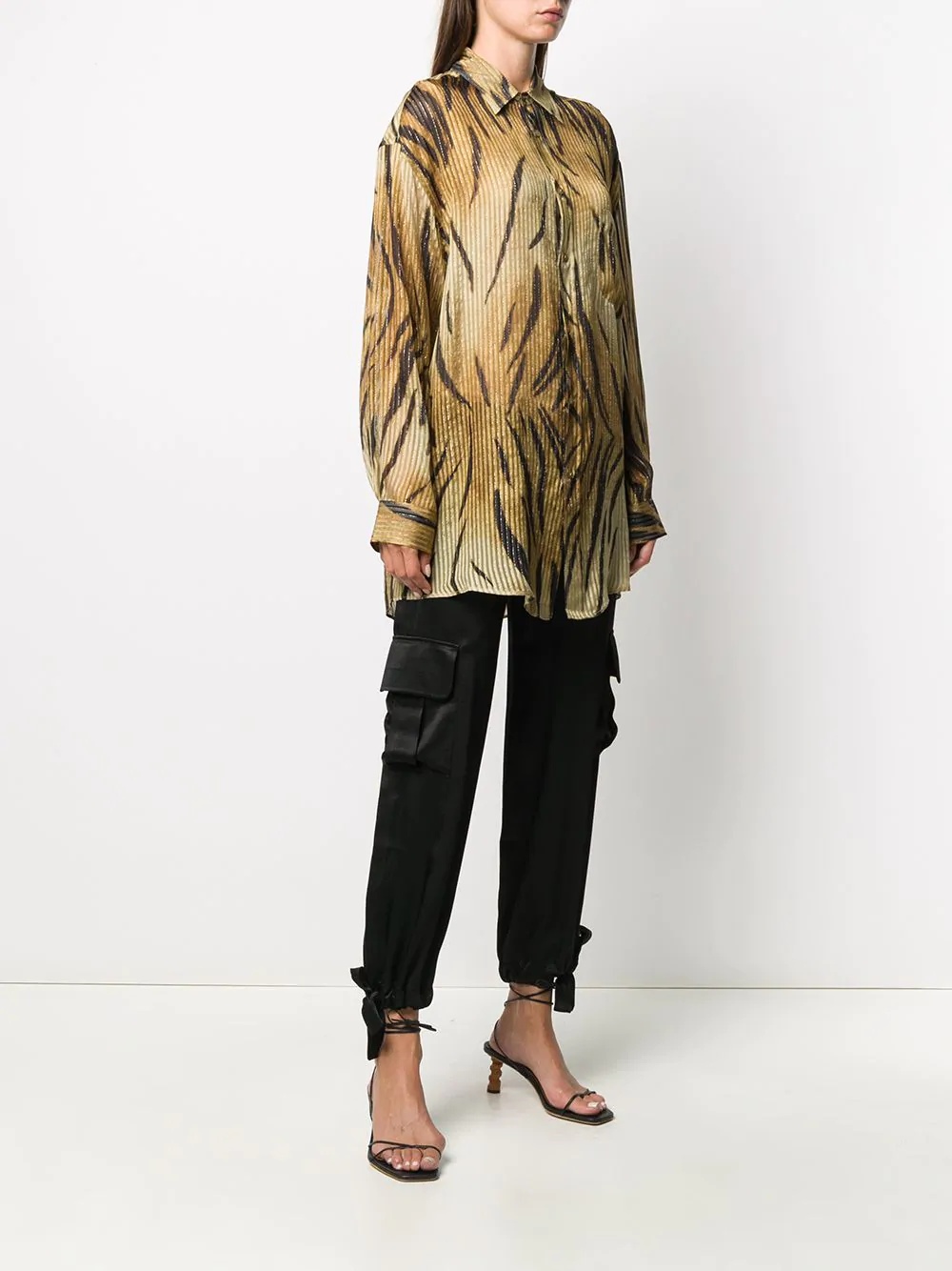 pleated tiger print shirt - 3