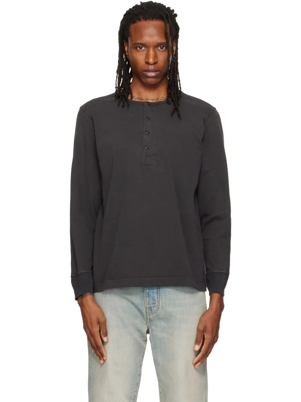 Gray Long Sleeve Henley - 1