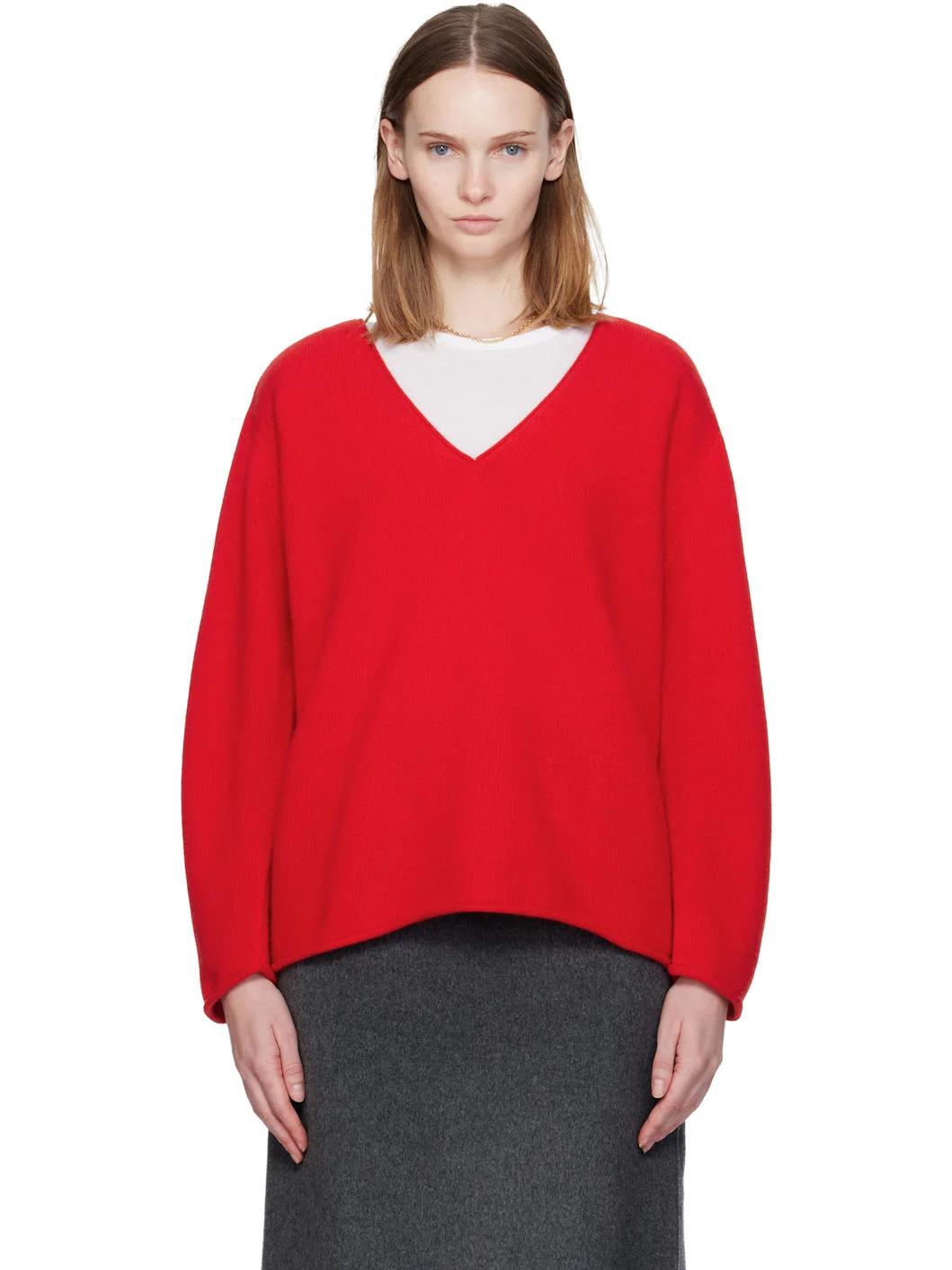 Red Cerin Deep V-Neck Sweater - 1