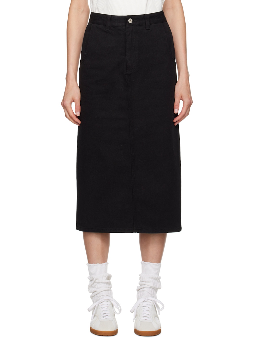 Black H-Line Denim Midi Skirt - 1
