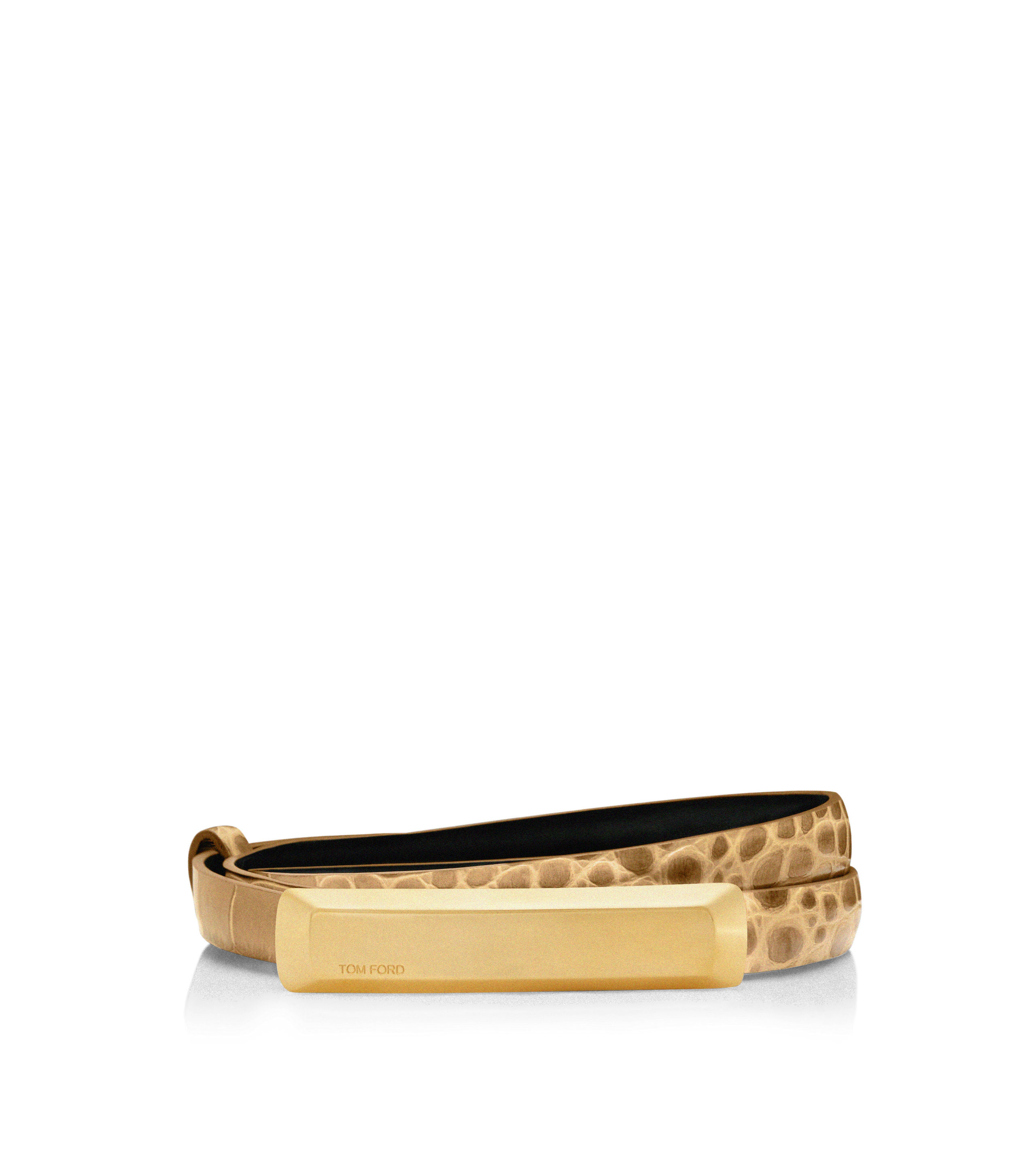STAMPED CROCODILE LEATHER 15 MM BAR BELT - 1