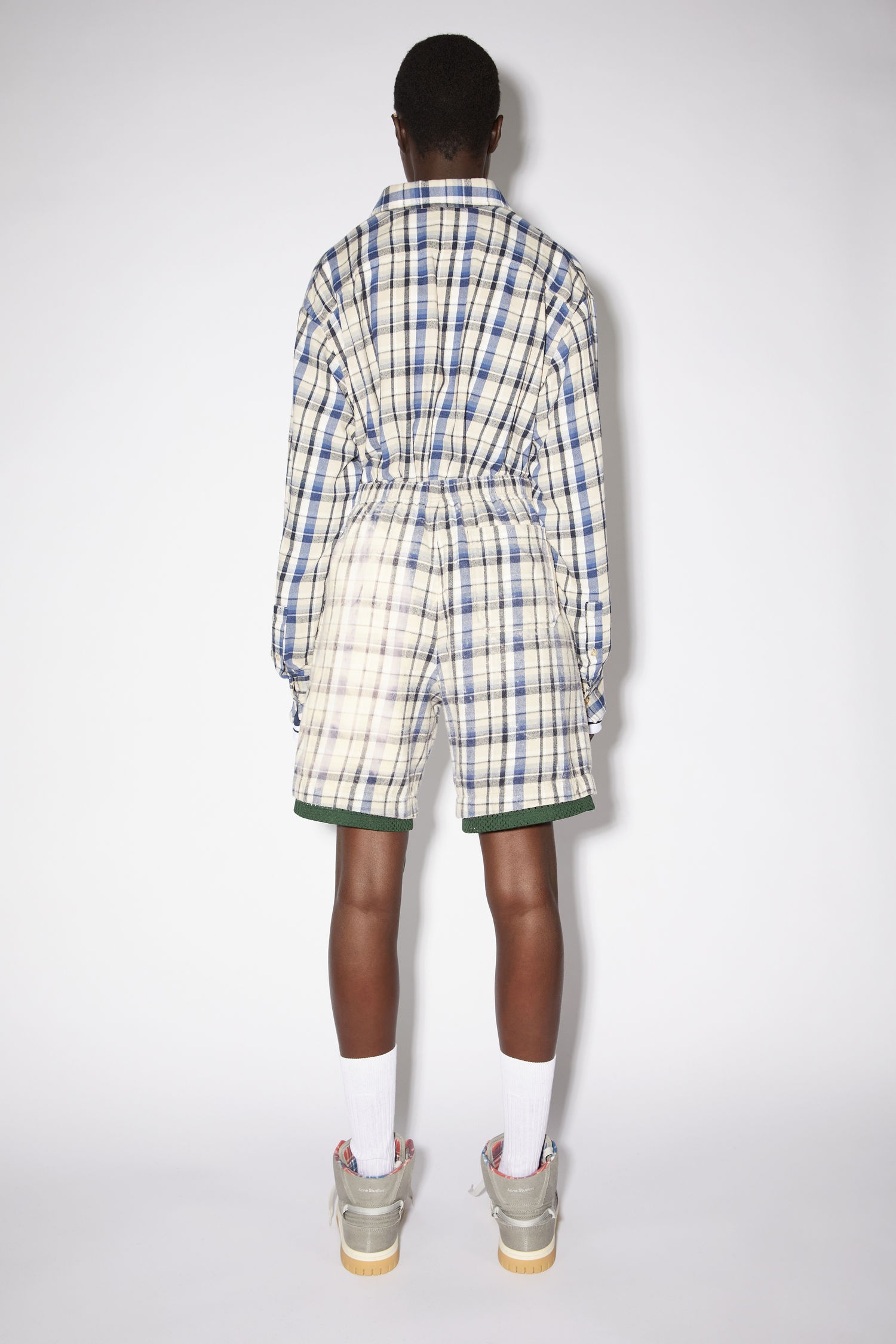 Flannel shorts - Oat beige/blue - 3