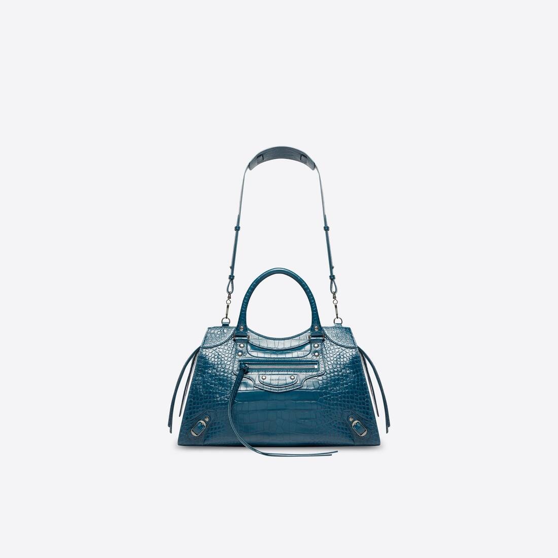 Men's Neo Classic Medium Handbag Crocodile Embossed in Blue - 6