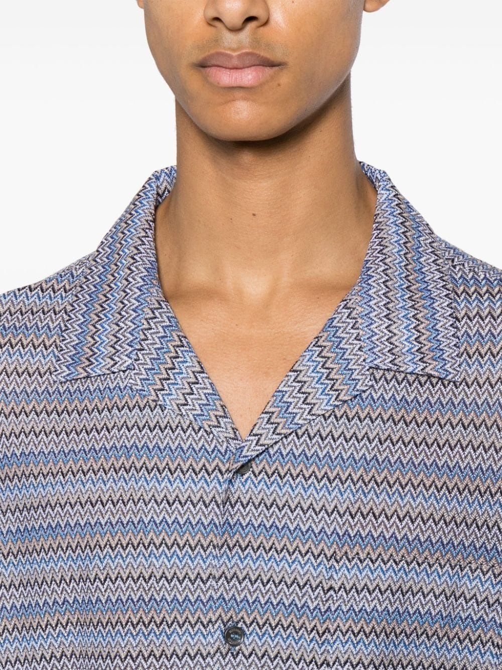 camp-collar chevron-knit shirt - 5