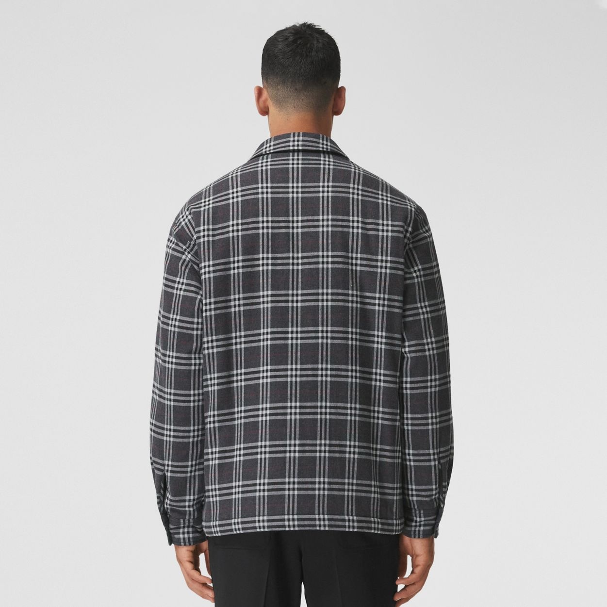 Pocket Detail Check Cotton Flannel Overshirt - 4