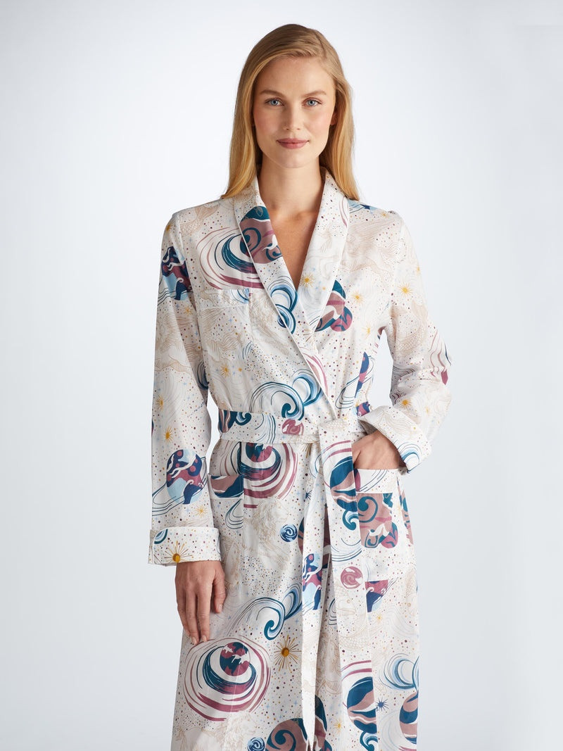 Derek Rose Women's Long Dressing Gown Ledbury 76 Cotton Batiste White outlook