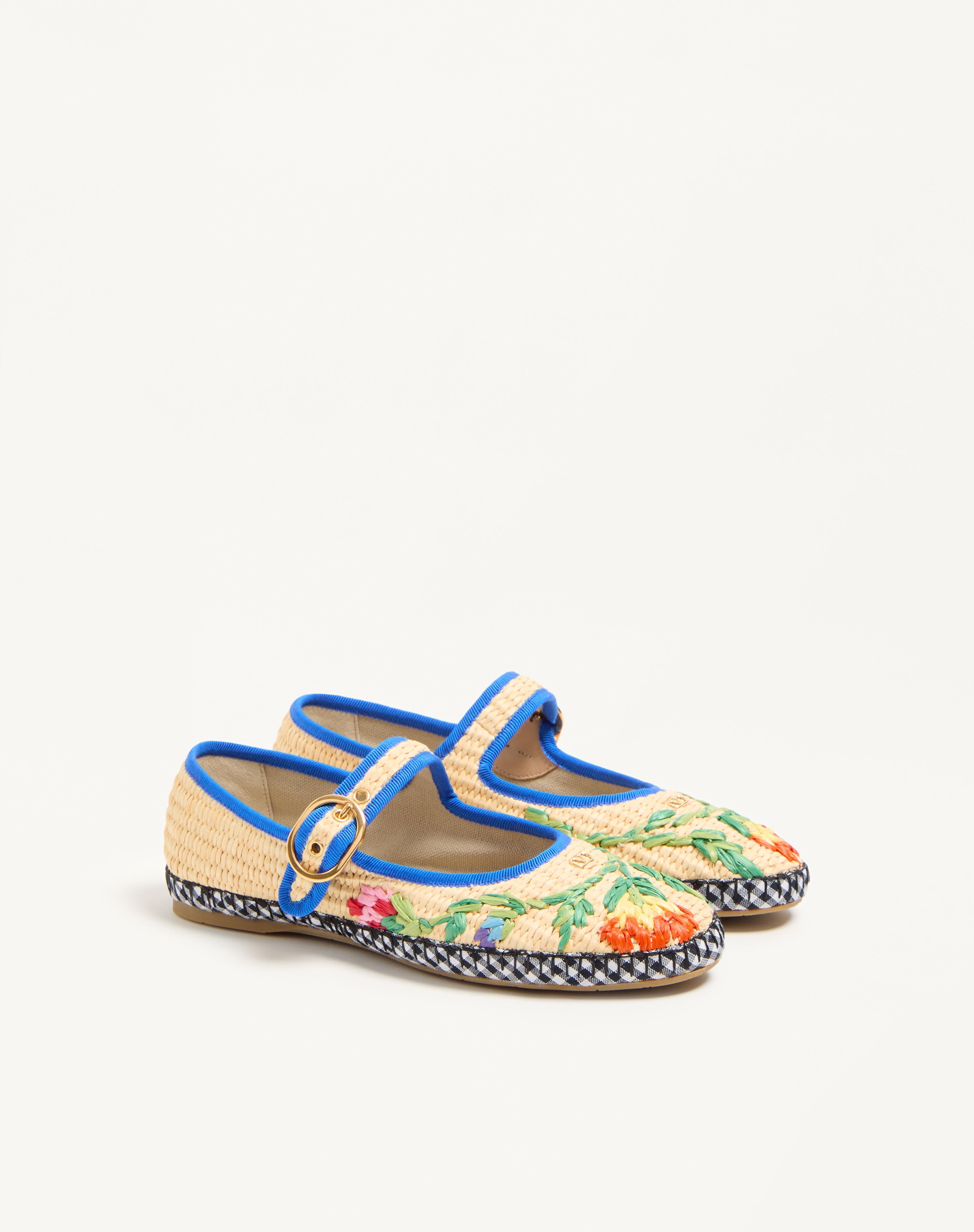 MARY-JANE ENDOUCE BALLERINA IN RAFFIA WITH FLORAL EMBROIDERY - 3