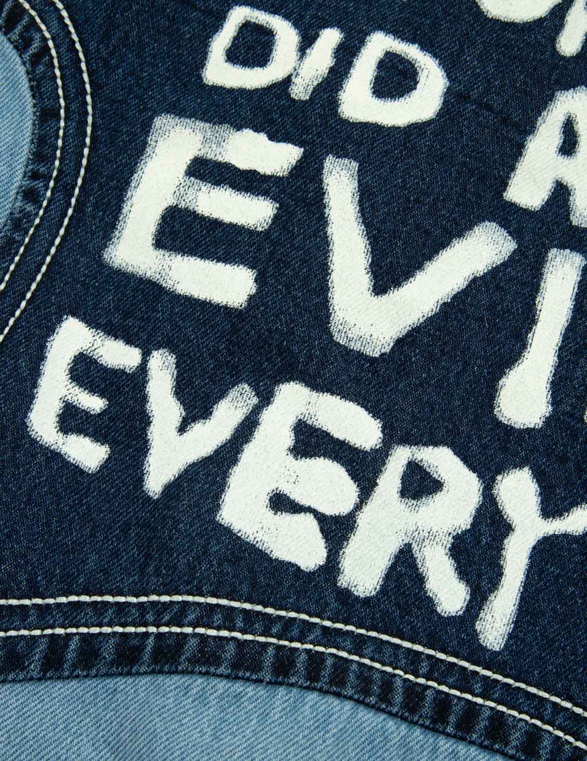 SEAGULL EMBROIDERY AND SLOGAN-PRINT BLOCKING DENIM JACKET - 9