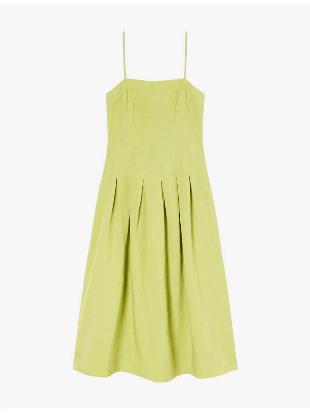 Waisted Square-Neck Linen-Blend Midi Dress - 1