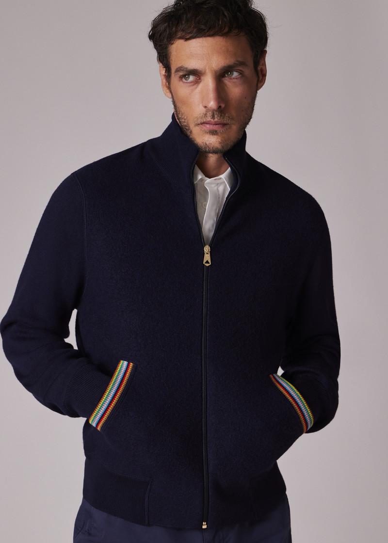 Navy 'Signature Stripe' Merino Wool Knitted Jacket - 1