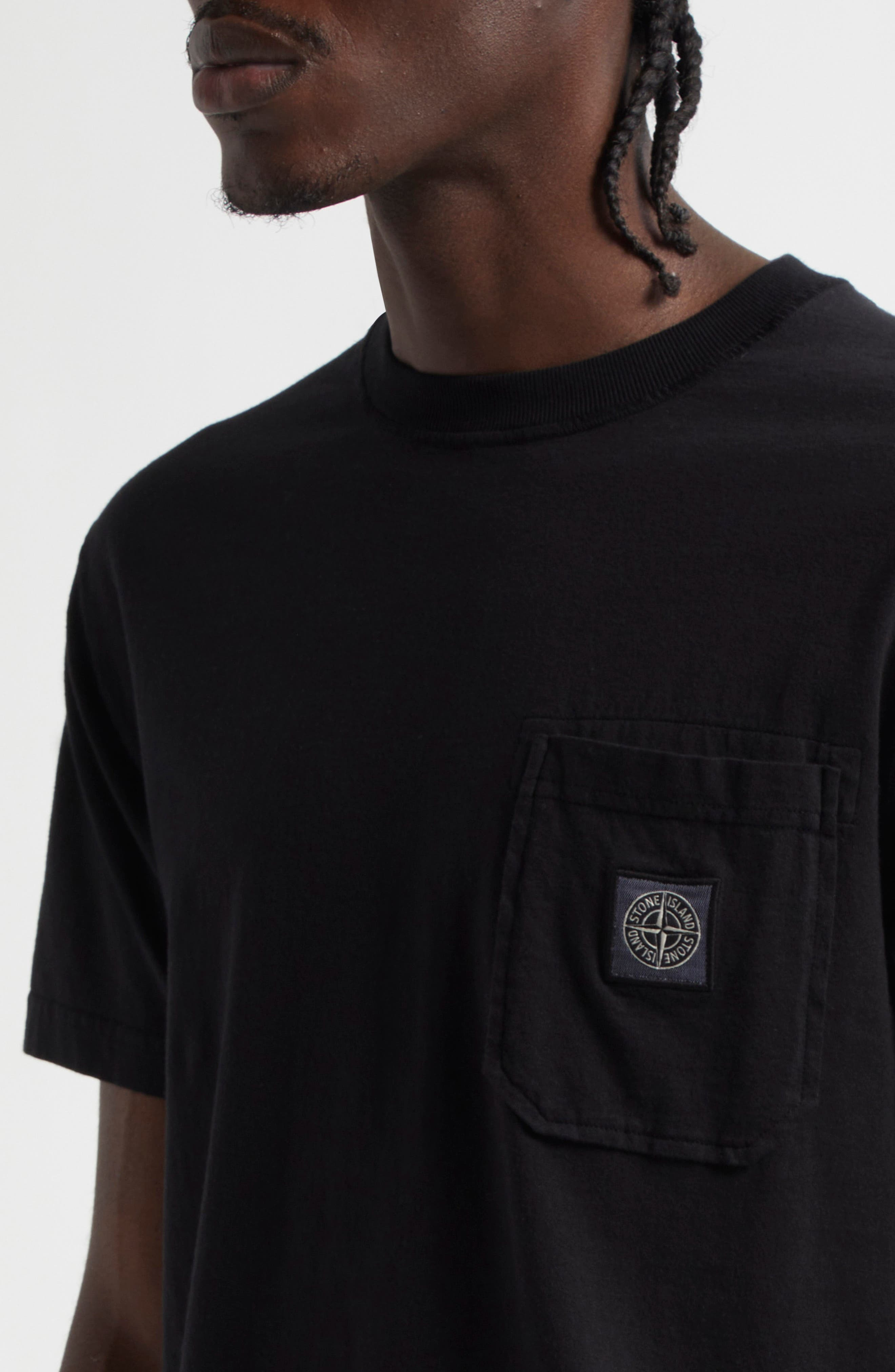 Stone Island Compass Logo Patch Organic Cotton Pocket T-Shirt in Black at Nordstrom - 4