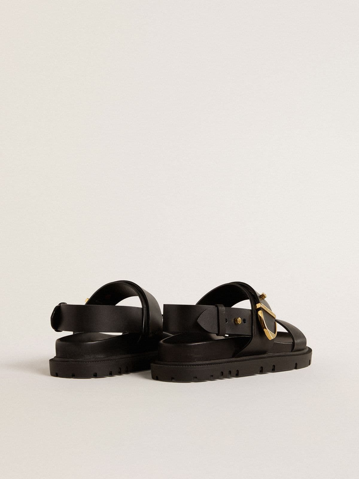 Women's Lucy sandal in glossy black leather with gold metal buckle - 4