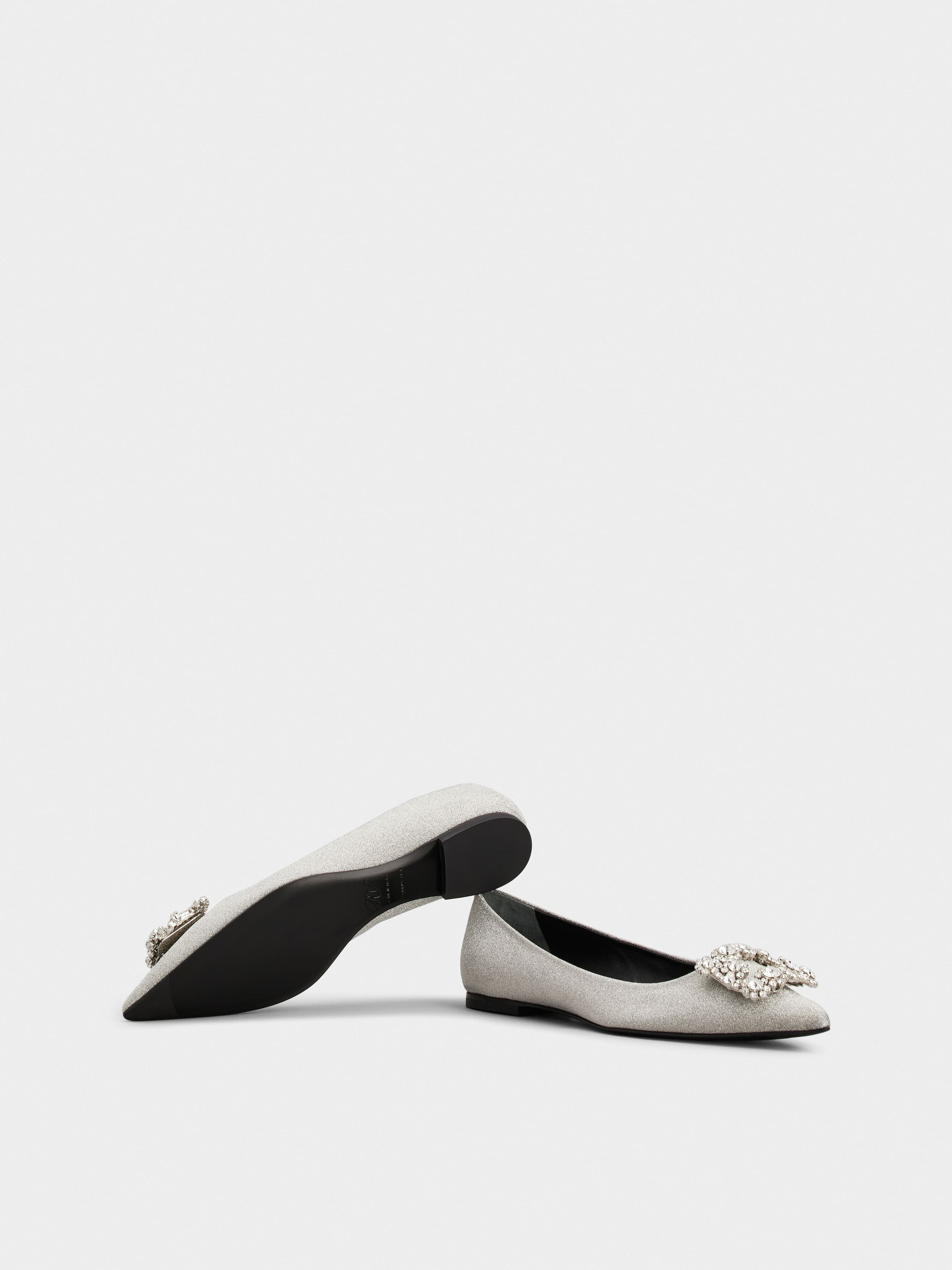Flower Strass Buckle Ballerinas in Fabric - 6