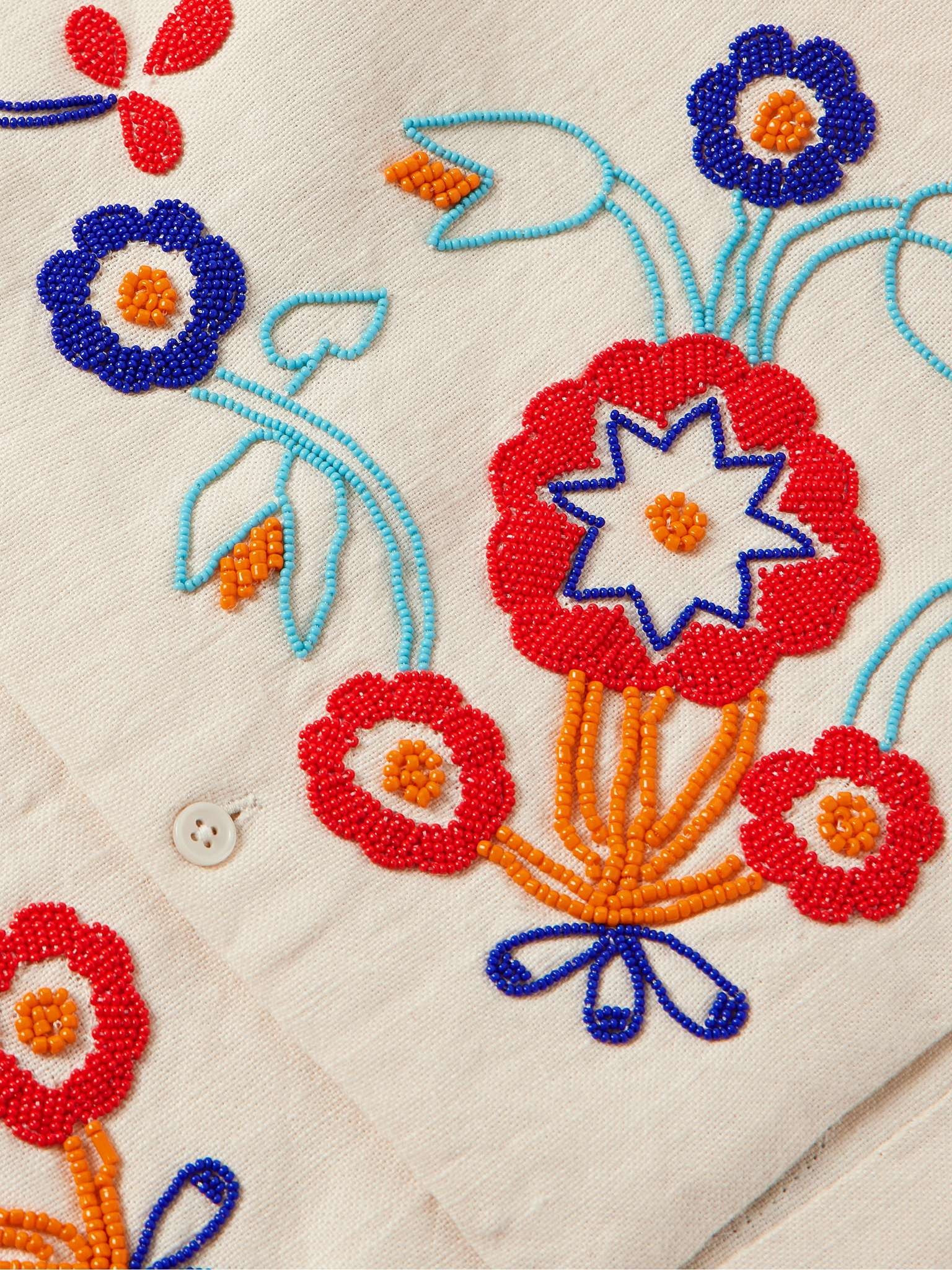 Garden Party Camp-Collar Bead-Embellished Linen Shirt - 4