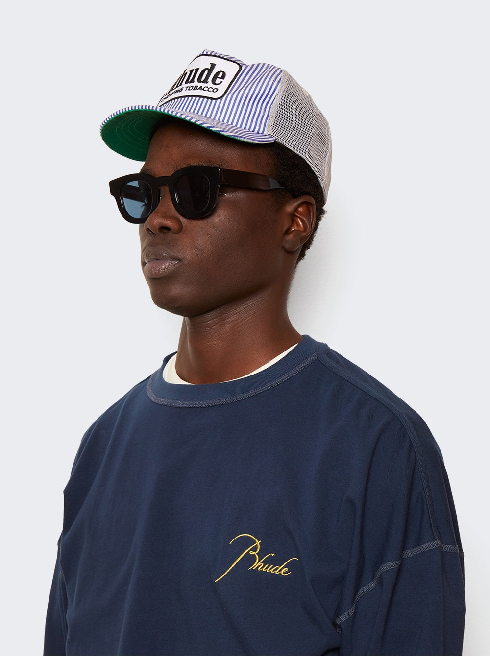 Tobacco Trucker Hat Blue Striped - 3