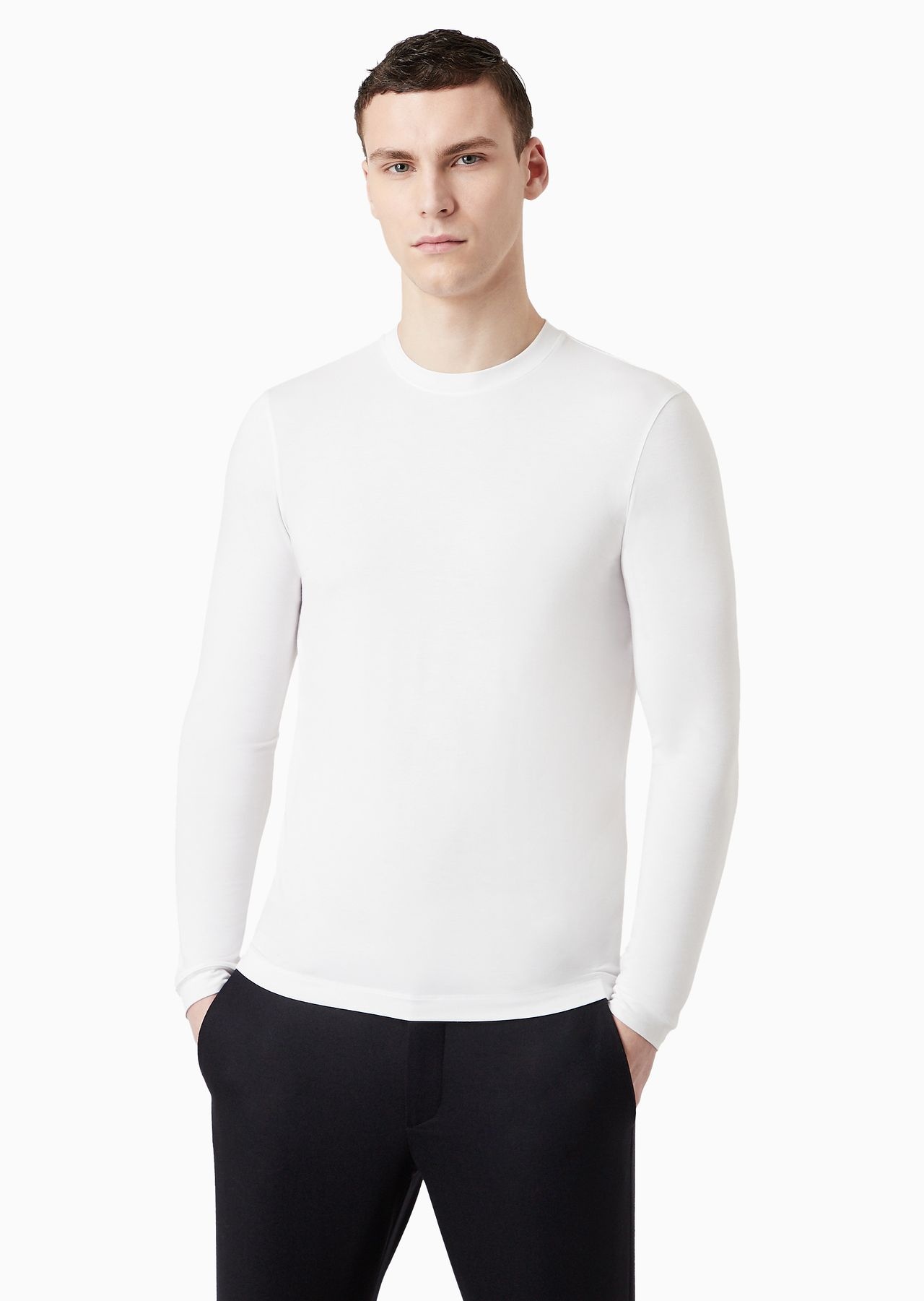 Stretch viscose jersey jumper with crew neck and long sleeves - 2