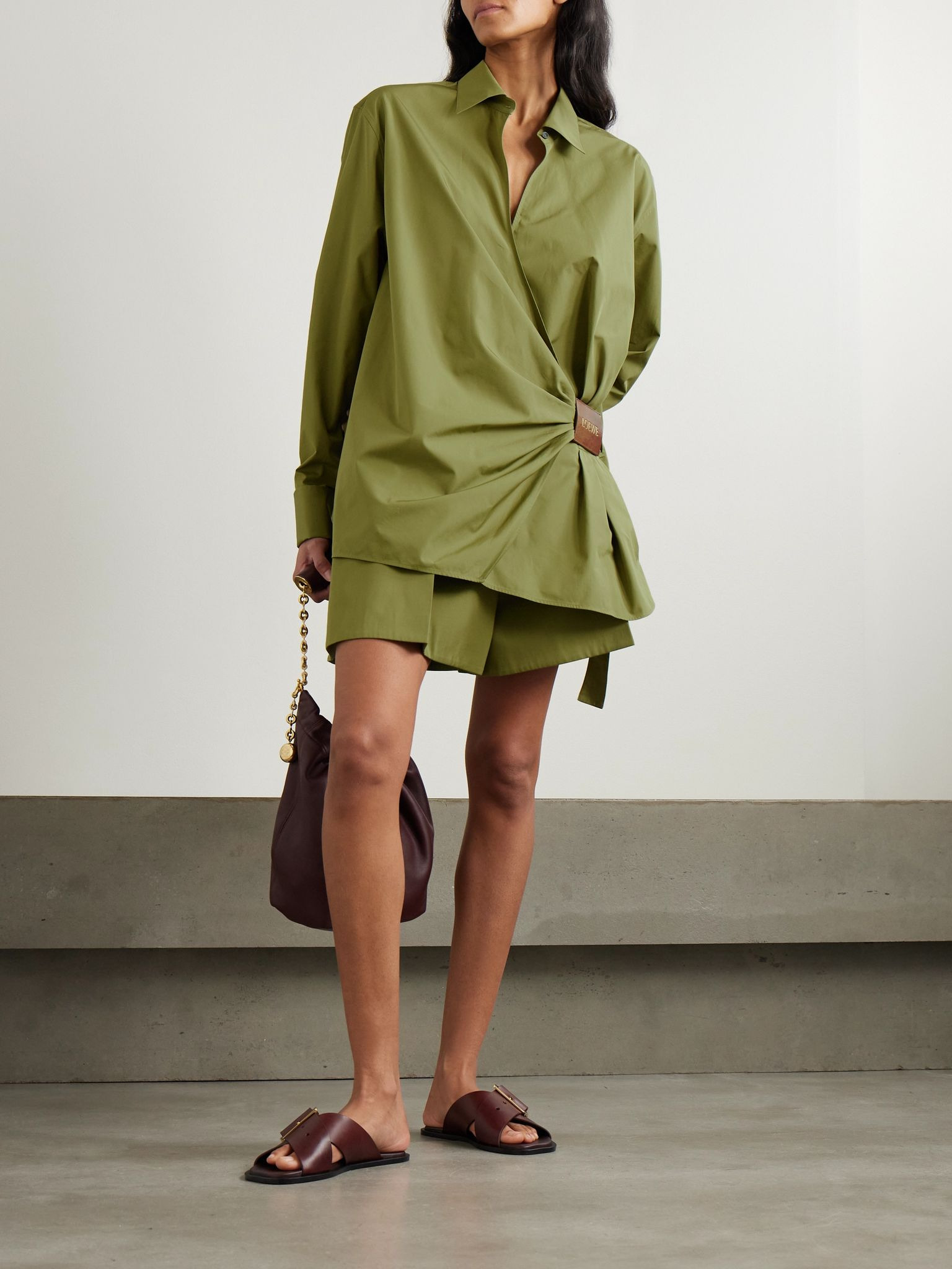 Pleated cotton and silk-blend sateen shorts Green - 2
