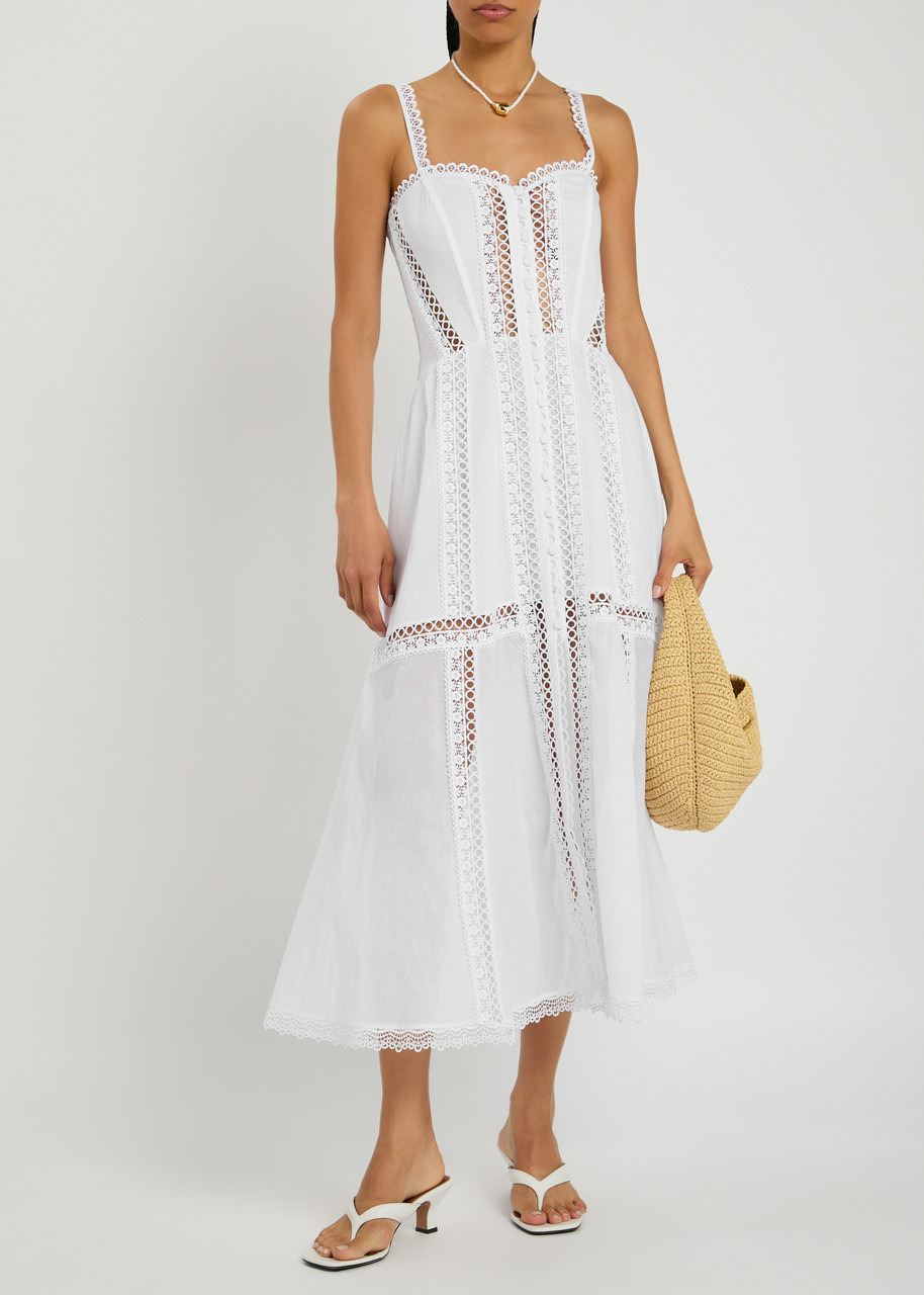 Charo Ruiz Ibiza Dafelle Lace-embellished Cotton-blend Midi Dress - 4