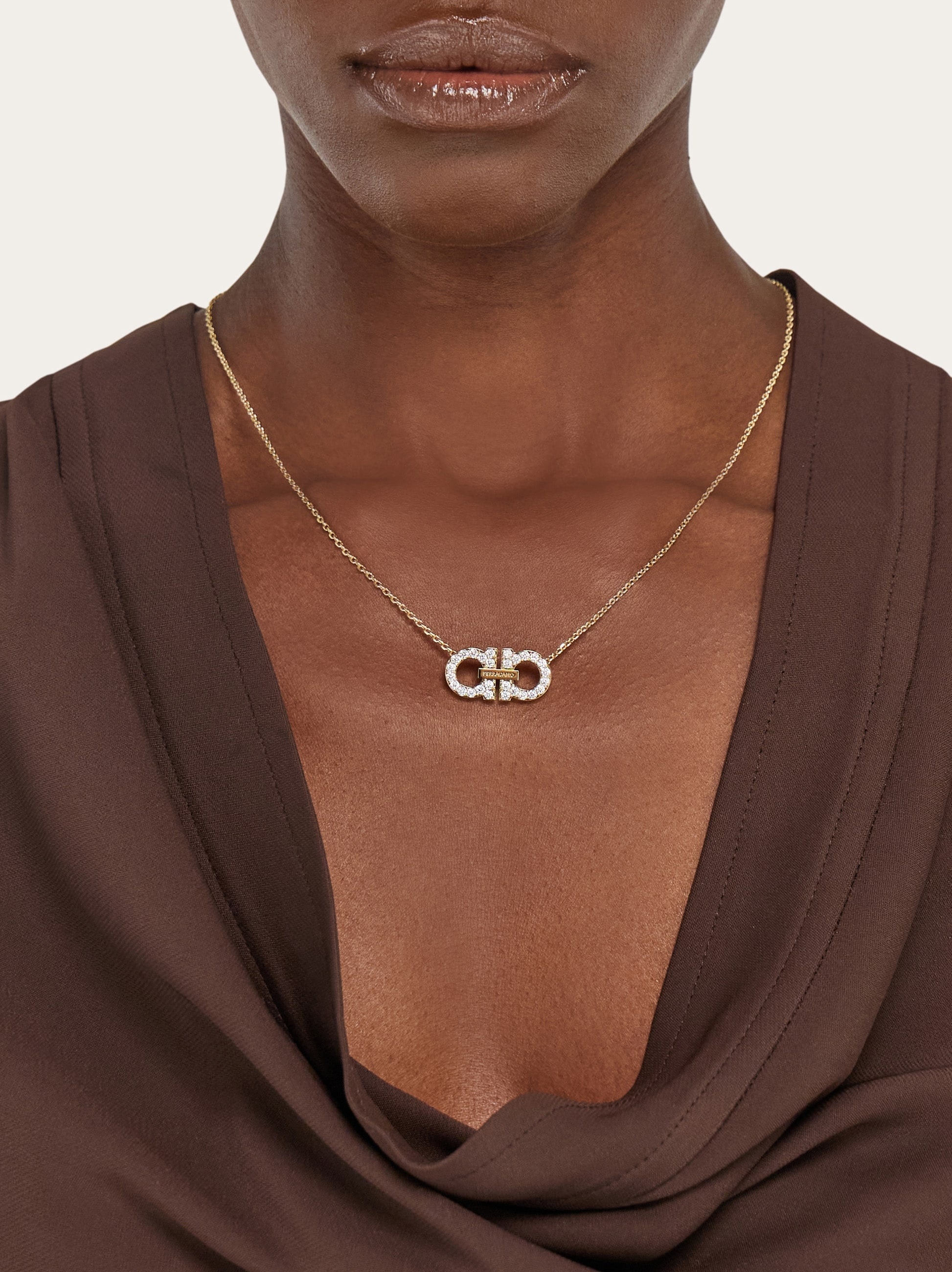 Crystal embellished Gancini pendant necklace - 3