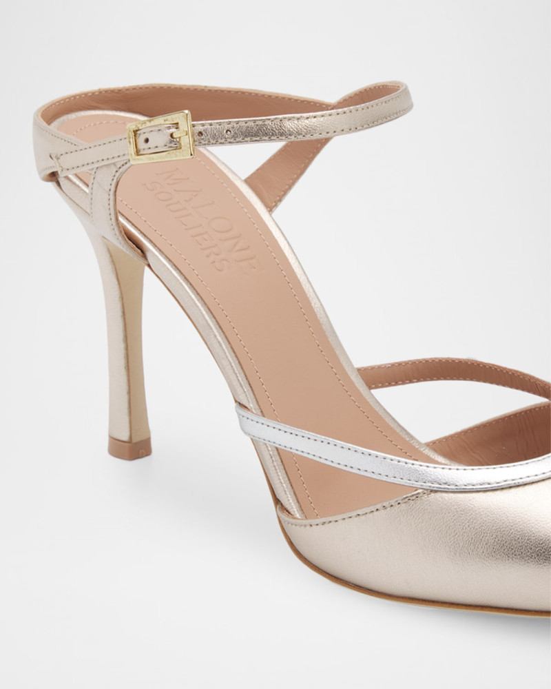 90mm Yola Metallic Leather Mule Pumps 3