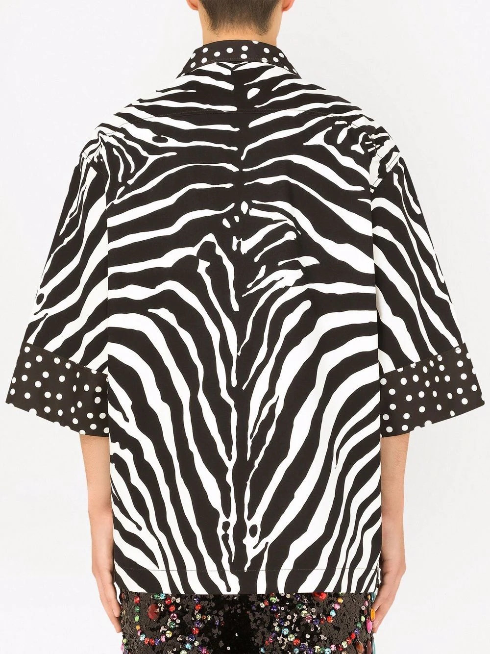 zebra print three-quarter sleeves shirt - 4