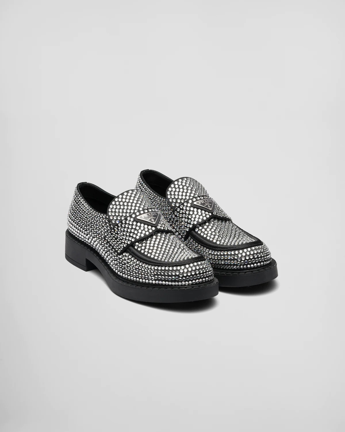 Chocolate satin loafers with crystals - 2