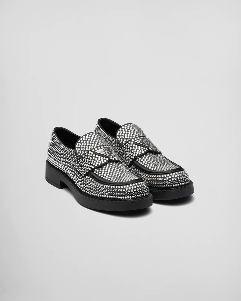 Chocolate satin loafers with crystals 2