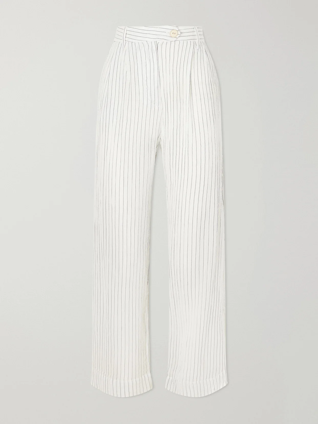 Diana Sea Salt Pleated Pinstriped Cotton-gauze Wide-leg Pants - 1