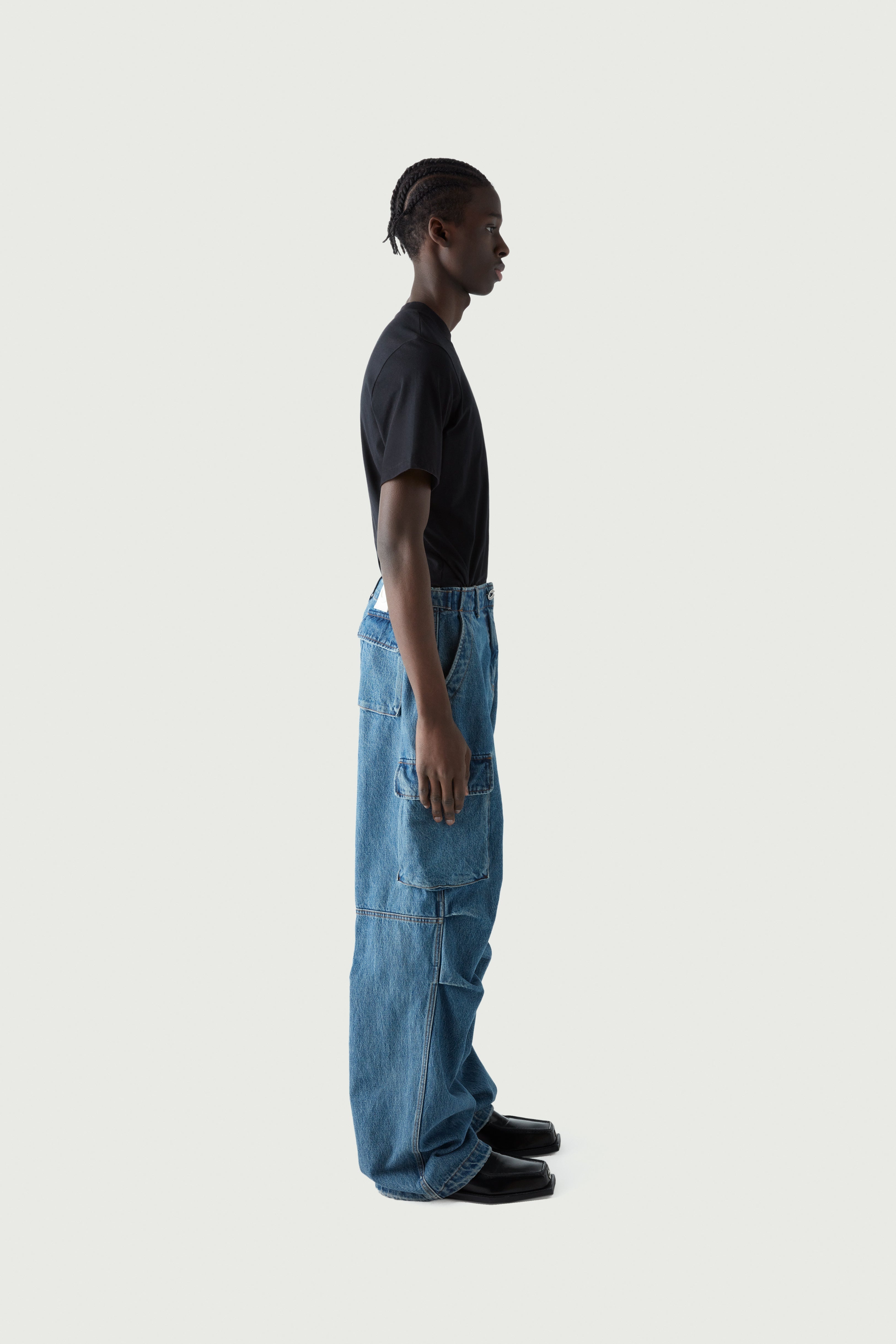 Denim Wide Leg Cargo Pants - 7