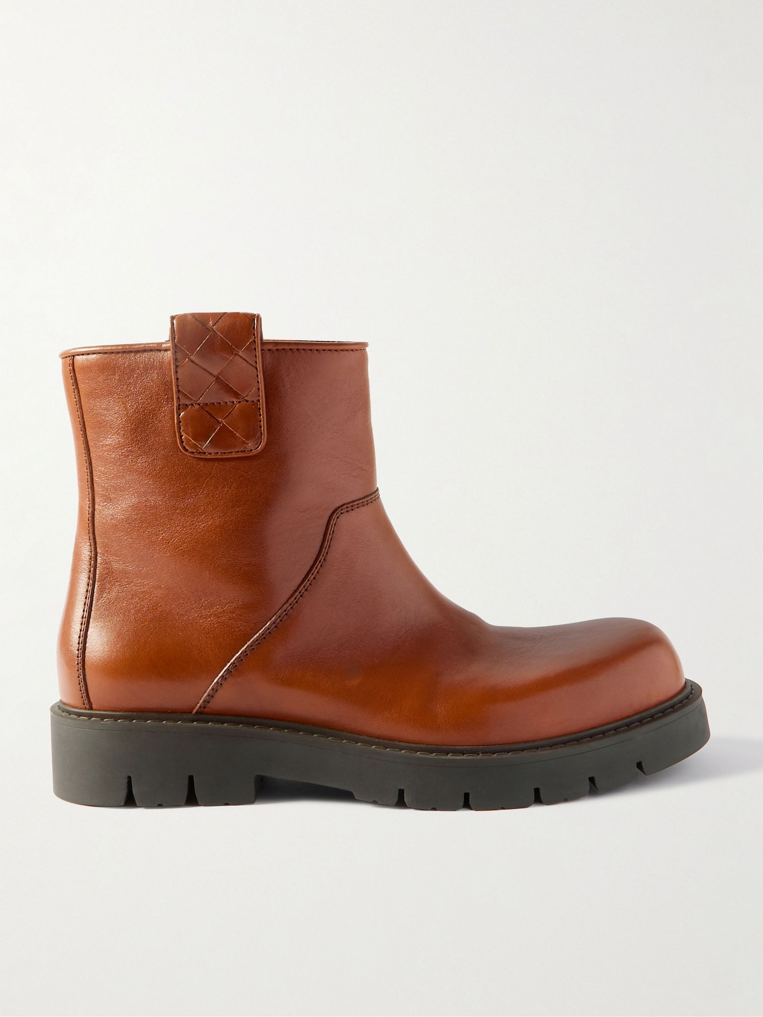 Haddock Intrecciato-Detailed Leather Boots Neutral - 1