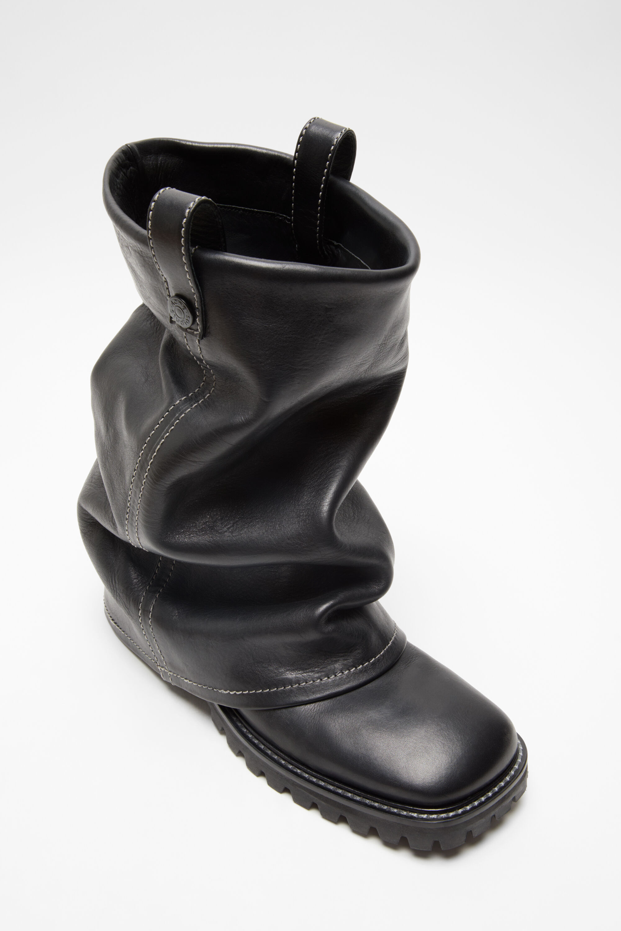 Folded leather boot - Black - 8