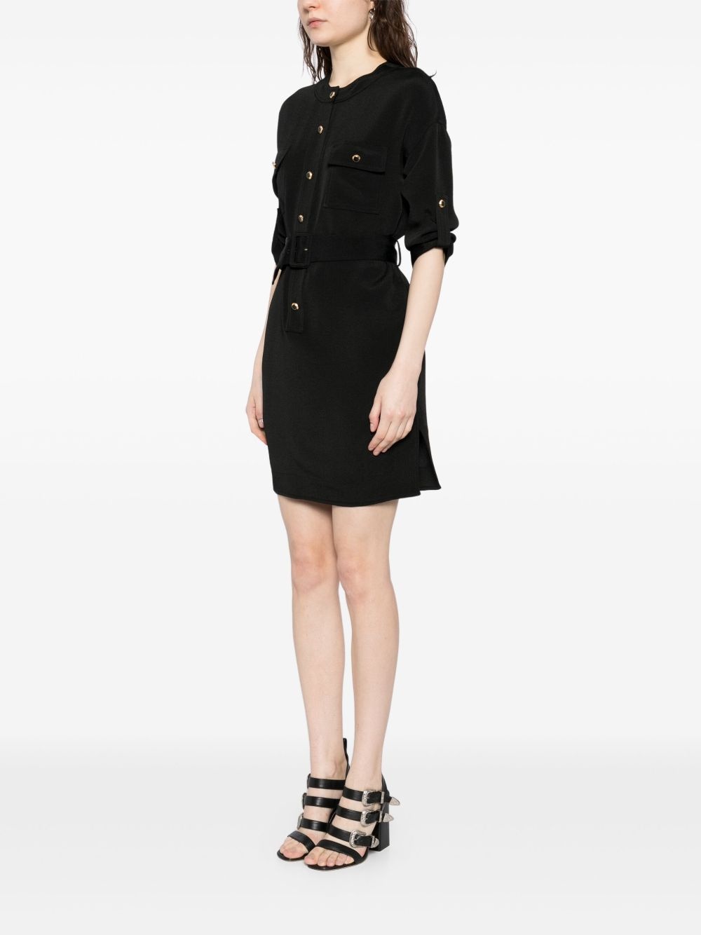 textured belted mini shirt dress - 3