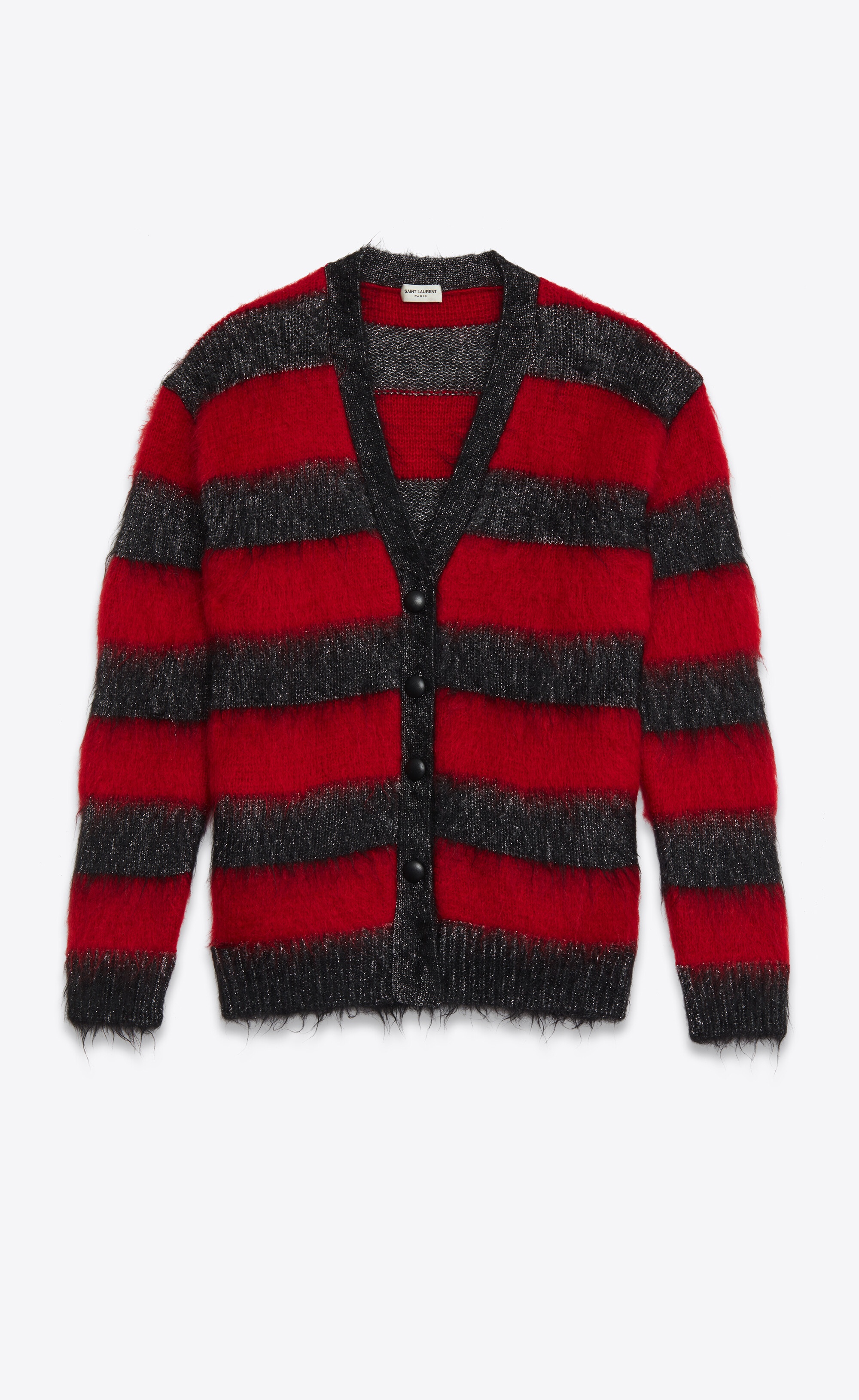 striped lamé knit cardigan in brushed mohair - 1