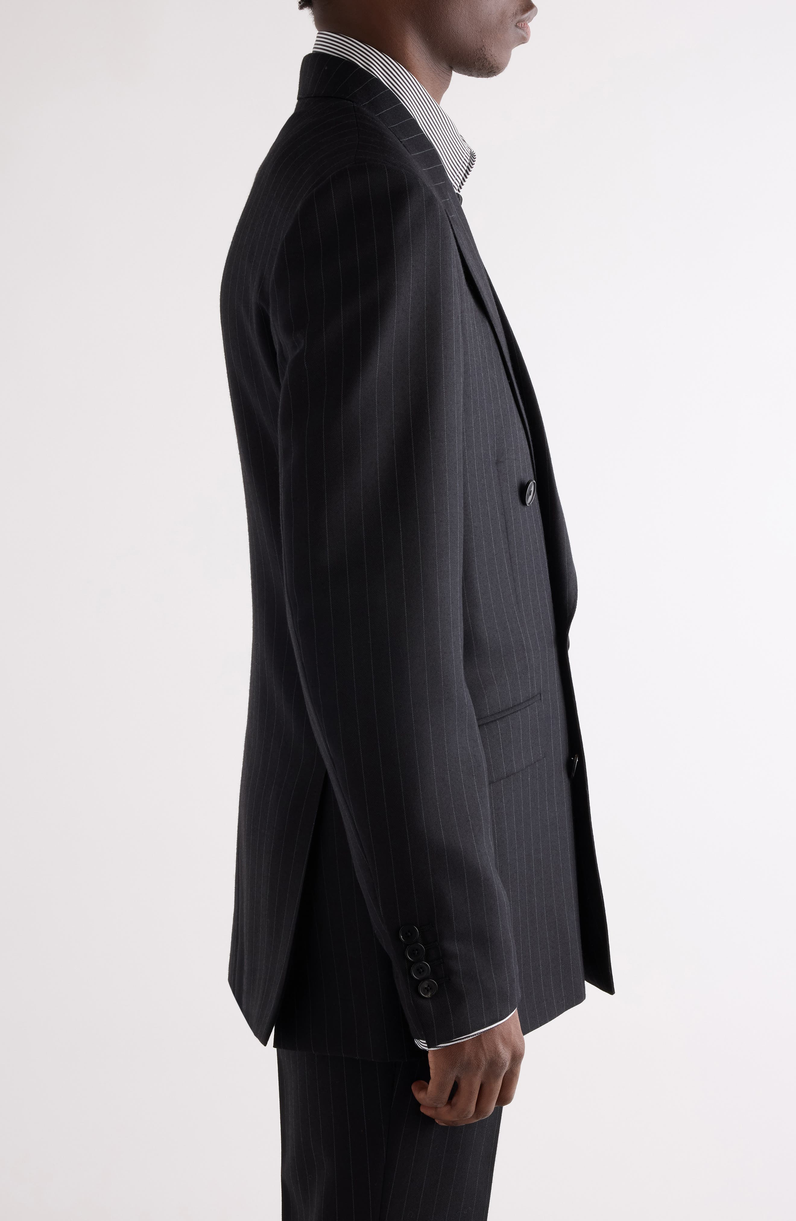 Givenchy Classic Fit Pinstripe Wool Double Breasted Suit Jacket in Black/Grey at Nordstrom - 4