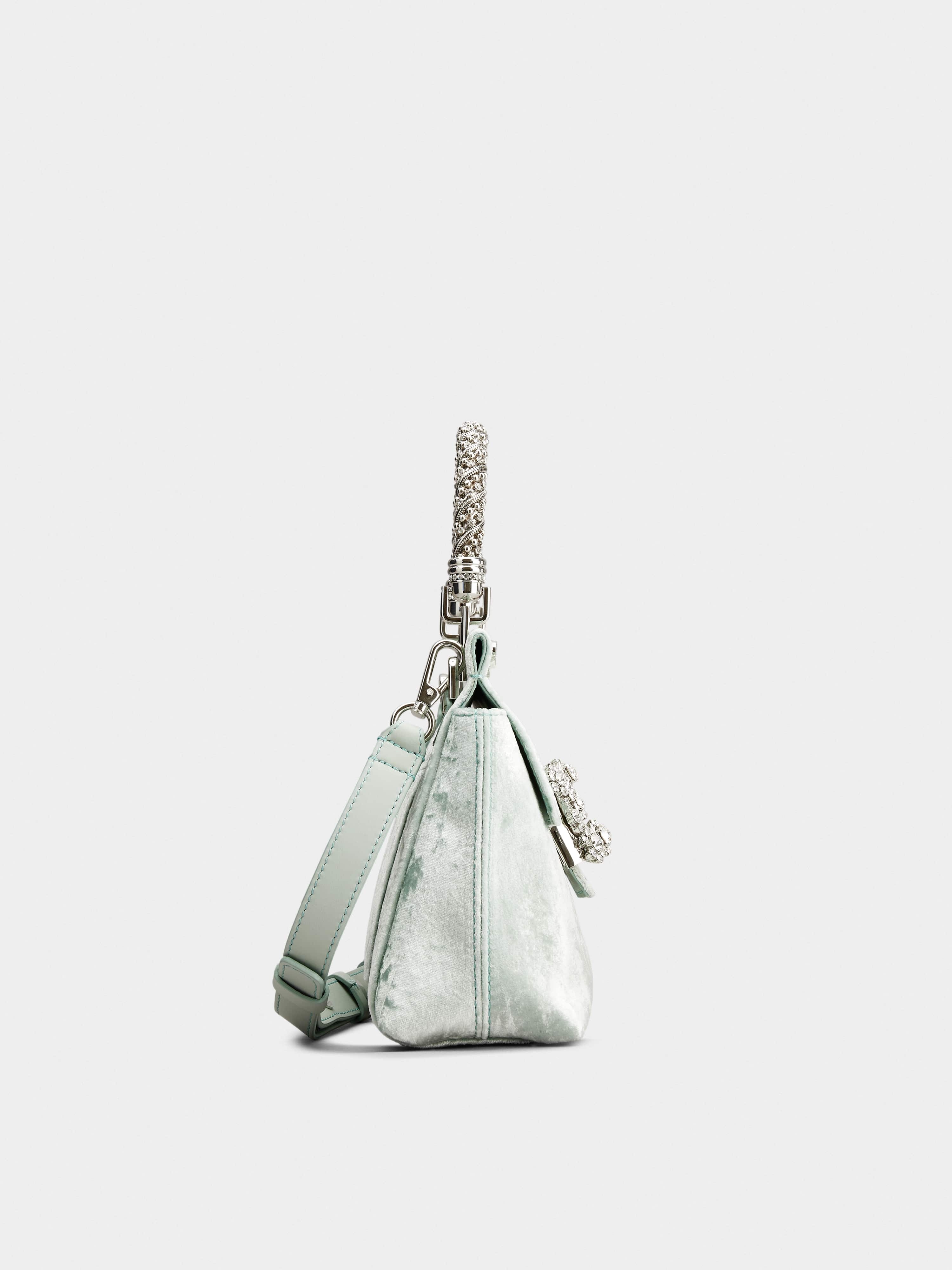 Viv' Flower Strass Jewel Buckle Cabas Mini Bag in Velvet - 3